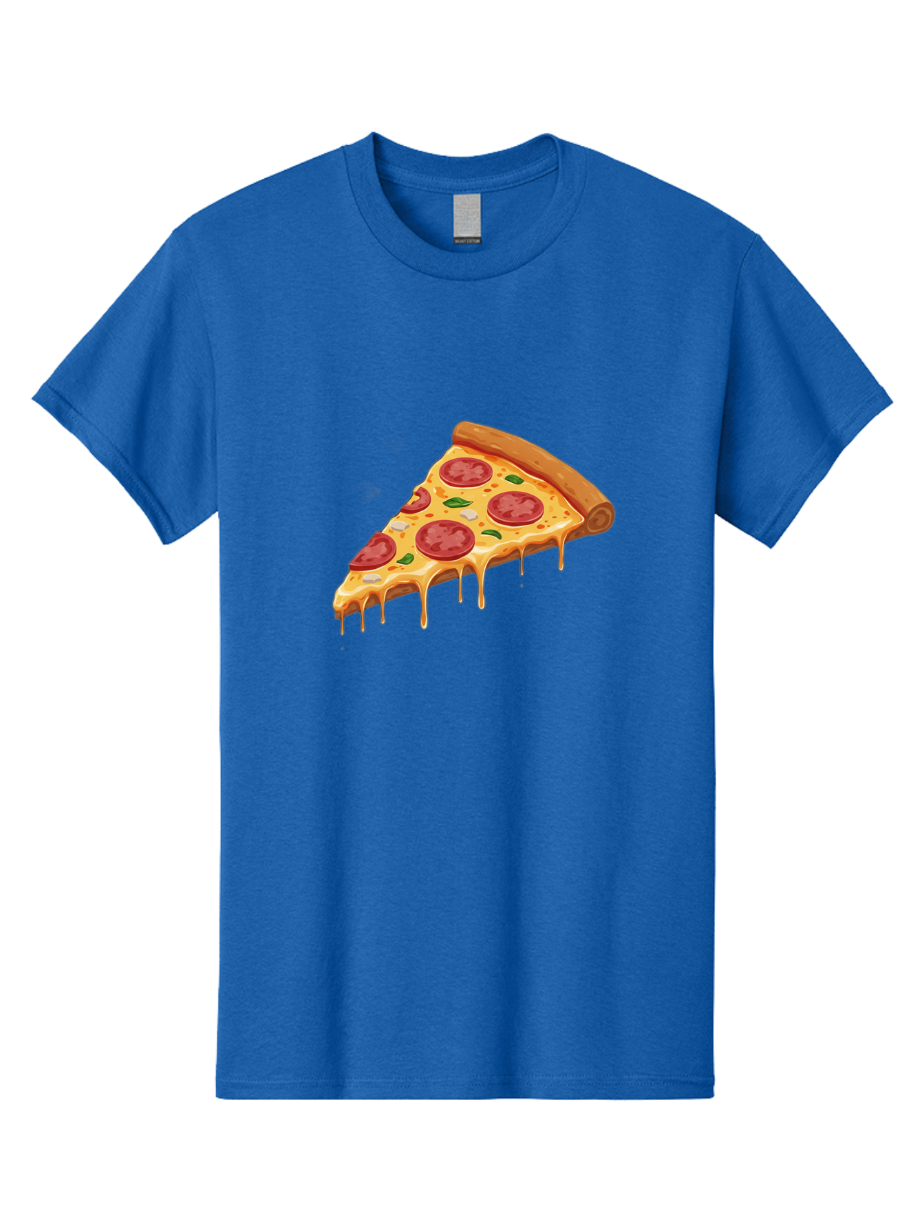 Pepperoni-Pizza-Slice-4 Men'S Graphic Tee, 100% Cotton, Comfortable Casual Summer Wear, Machine Washable, Pepperoni Pizza, Pizza Slice, Melted Cheese, Pepperoni, Basil Leaves, Gooey Cheese, Pizza Toppings, Italian Food, Cheesy Goodness Bac236