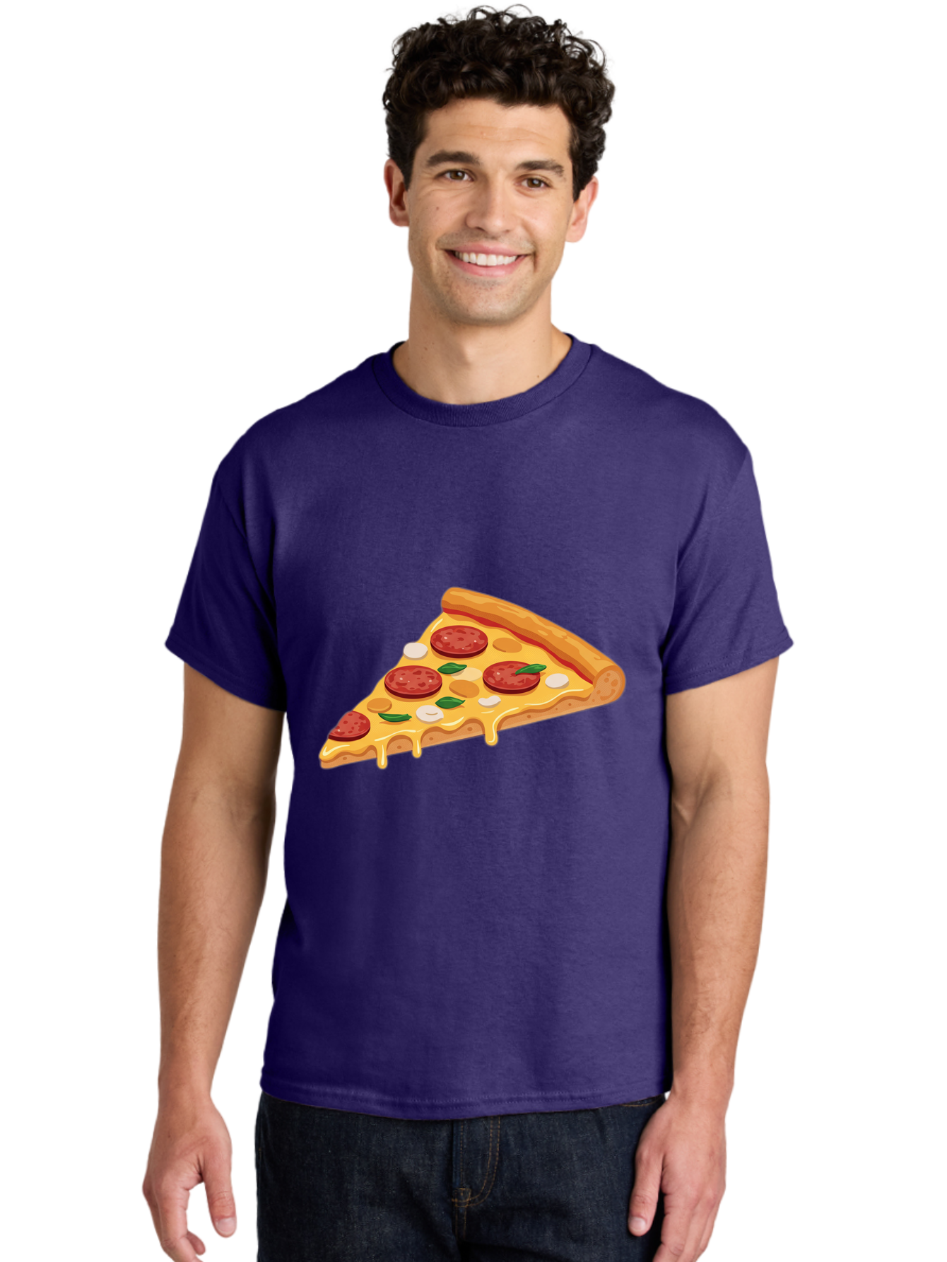 Pepperoni-Pizza-Slice-5 Men'S Graphic Tee, 100% Cotton, Comfortable Casual Summer Wear, Machine Washable, Pepperoni Pizza, Pizza Slice, Melted Cheese, Pepperoni, Basil, Garlic, Italian Food, Cheesy Goodness, Tasty Pizza, Food Illustration Bac237
