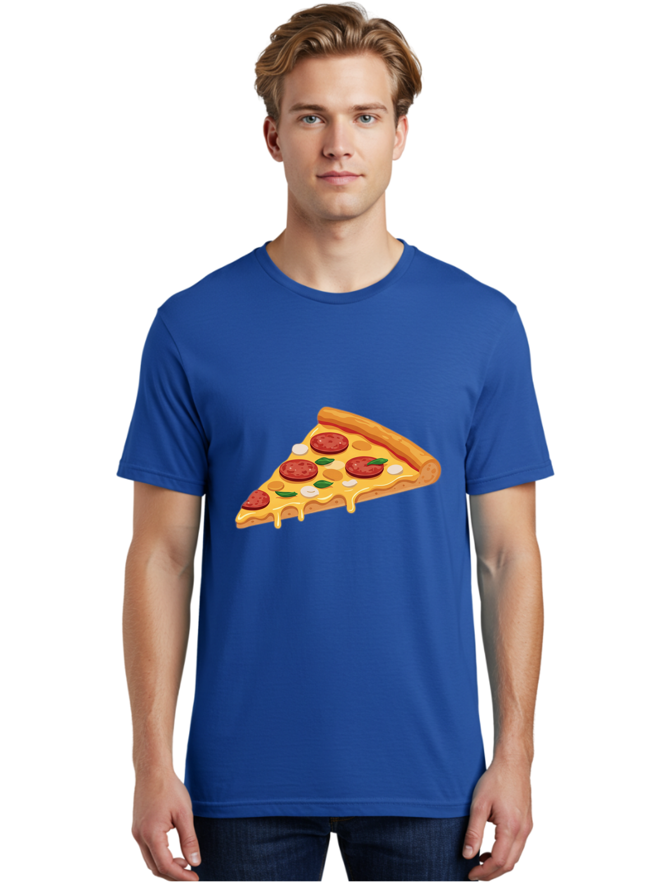 Pepperoni-Pizza-Slice-5 Men'S Graphic Tee, 100% Cotton, Comfortable Casual Summer Wear, Machine Washable, Pepperoni Pizza, Pizza Slice, Melted Cheese, Pepperoni, Basil, Garlic, Italian Food, Cheesy Goodness, Tasty Pizza, Food Illustration Bac237