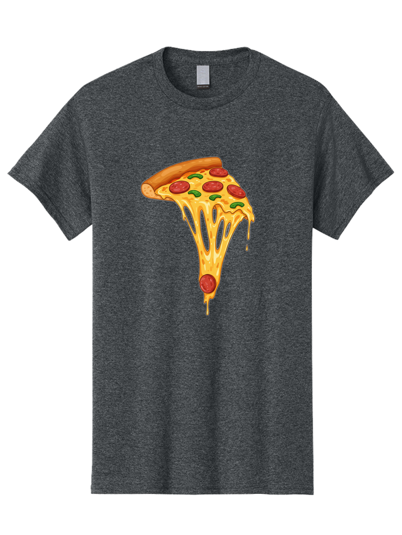 Pepperoni-Pizza-Slice-6 Men'S Graphic Tee, 100% Cotton, Comfortable Casual Summer Wear, Machine Washable, Pepperoni Pizza, Cheesy Goodness, Melted Cheese, Green Peppers, Savory Delight, Italian Cuisine, Foodie Favorite, Pizza Love, Bac238