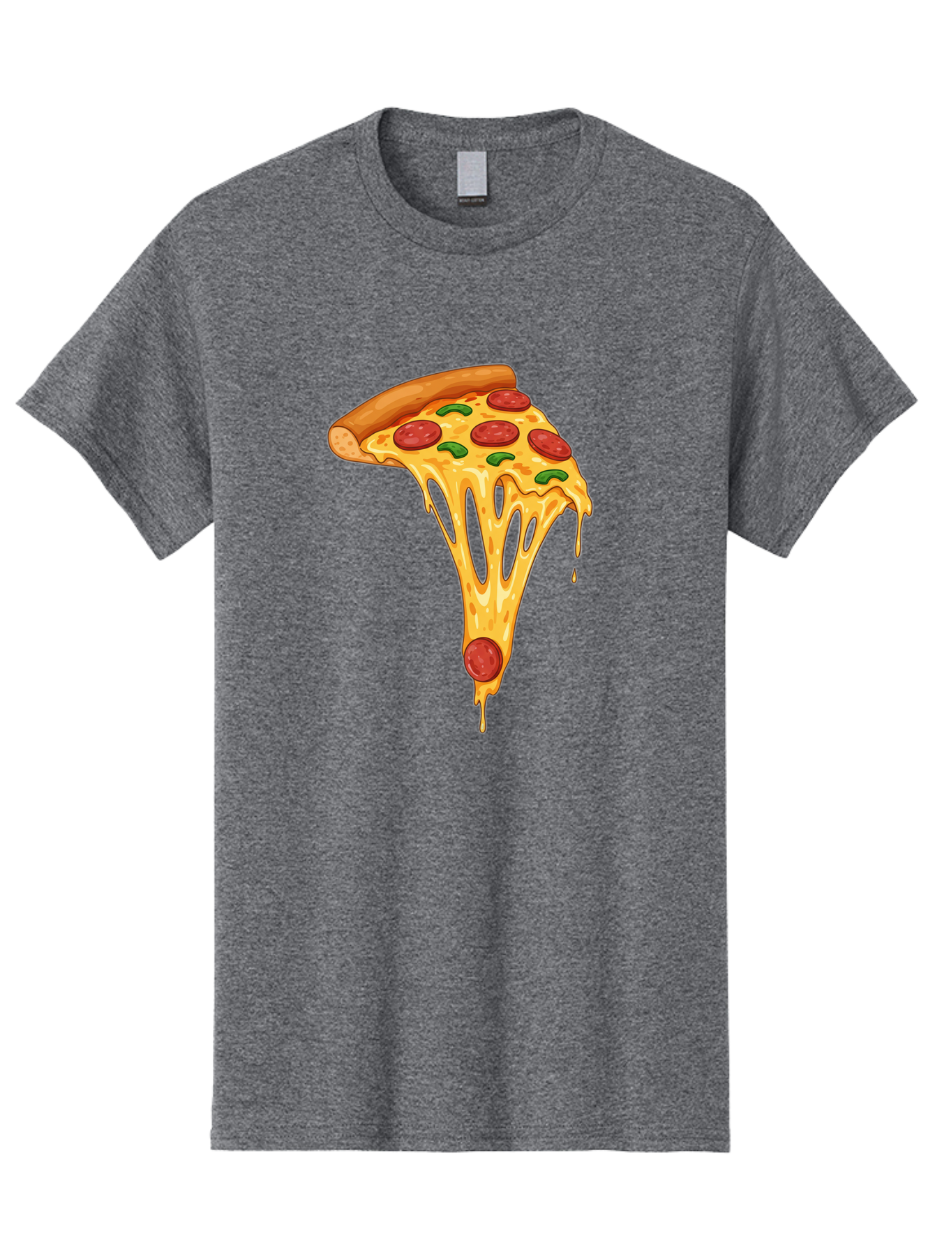 Pepperoni-Pizza-Slice-6 Men'S Graphic Tee, 100% Cotton, Comfortable Casual Summer Wear, Machine Washable, Pepperoni Pizza, Cheesy Goodness, Melted Cheese, Green Peppers, Savory Delight, Italian Cuisine, Foodie Favorite, Pizza Love, Bac238