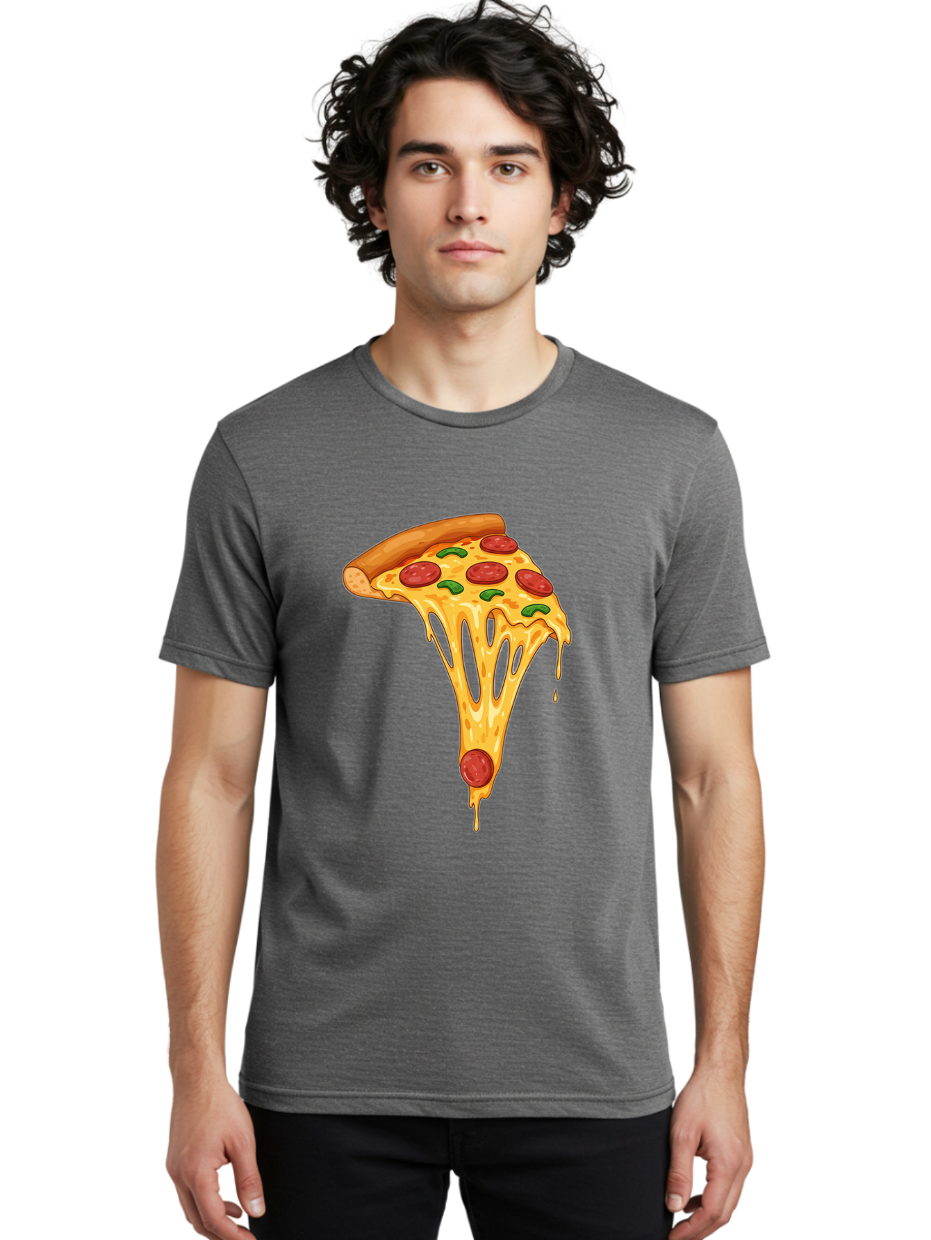 Pepperoni-Pizza-Slice-6 Men'S Graphic Tee, 100% Cotton, Comfortable Casual Summer Wear, Machine Washable, Pepperoni Pizza, Cheesy Goodness, Melted Cheese, Green Peppers, Savory Delight, Italian Cuisine, Foodie Favorite, Pizza Love, Bac238