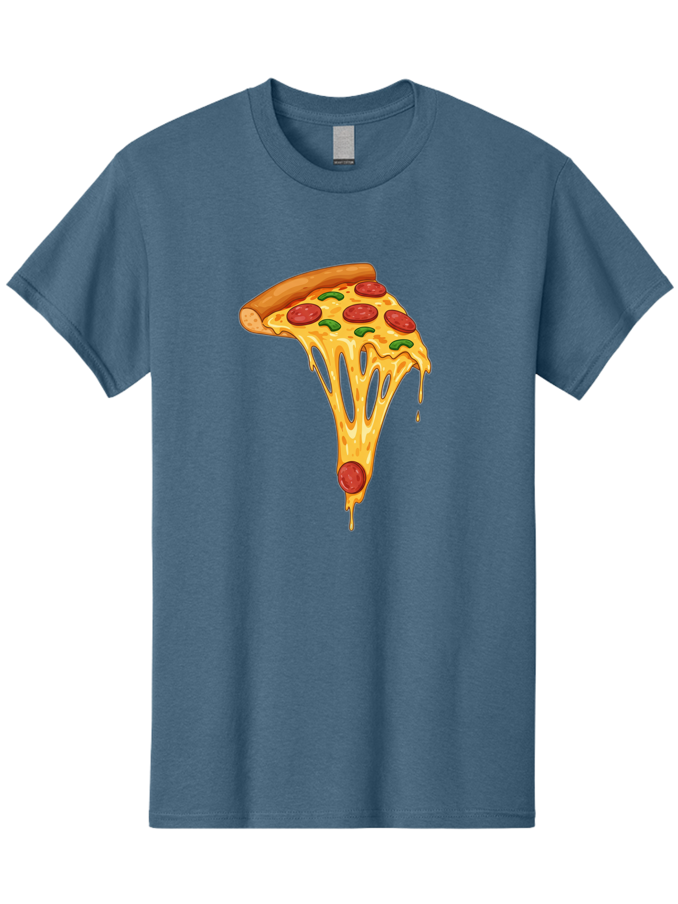 Pepperoni-Pizza-Slice-6 Men'S Graphic Tee, 100% Cotton, Comfortable Casual Summer Wear, Machine Washable, Pepperoni Pizza, Cheesy Goodness, Melted Cheese, Green Peppers, Savory Delight, Italian Cuisine, Foodie Favorite, Pizza Love, Bac238
