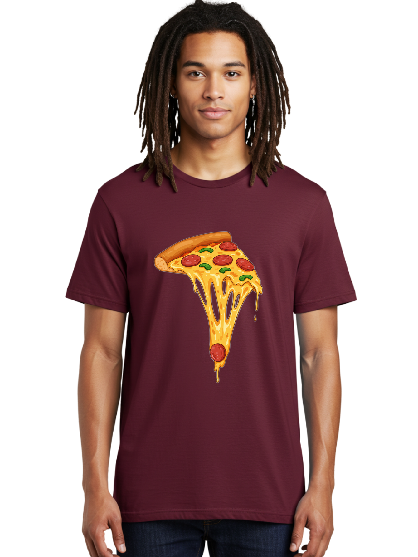 Pepperoni-Pizza-Slice-6 Men'S Graphic Tee, 100% Cotton, Comfortable Casual Summer Wear, Machine Washable, Pepperoni Pizza, Cheesy Goodness, Melted Cheese, Green Peppers, Savory Delight, Italian Cuisine, Foodie Favorite, Pizza Love, Bac238