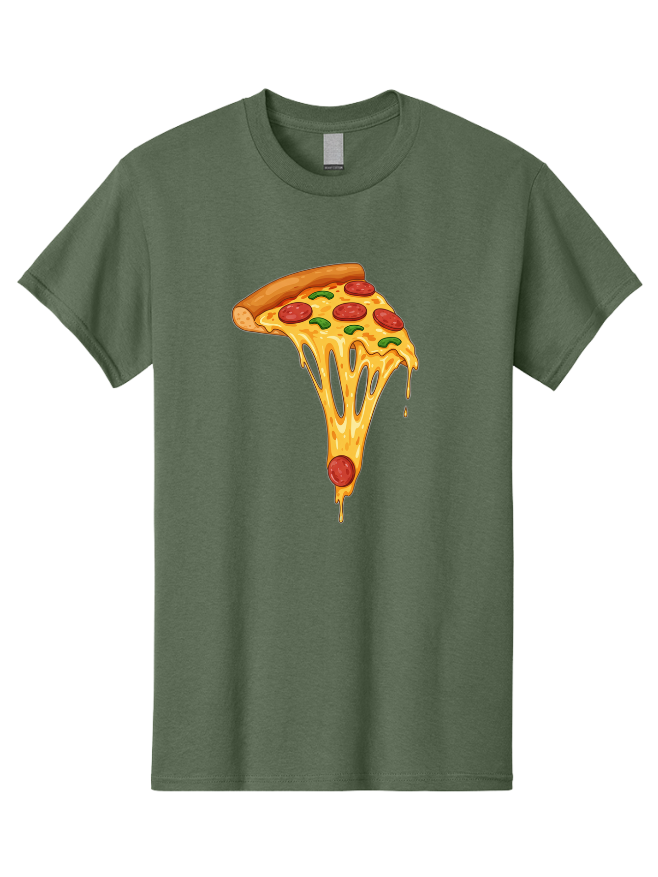 Pepperoni-Pizza-Slice-6 Men'S Graphic Tee, 100% Cotton, Comfortable Casual Summer Wear, Machine Washable, Pepperoni Pizza, Cheesy Goodness, Melted Cheese, Green Peppers, Savory Delight, Italian Cuisine, Foodie Favorite, Pizza Love, Bac238