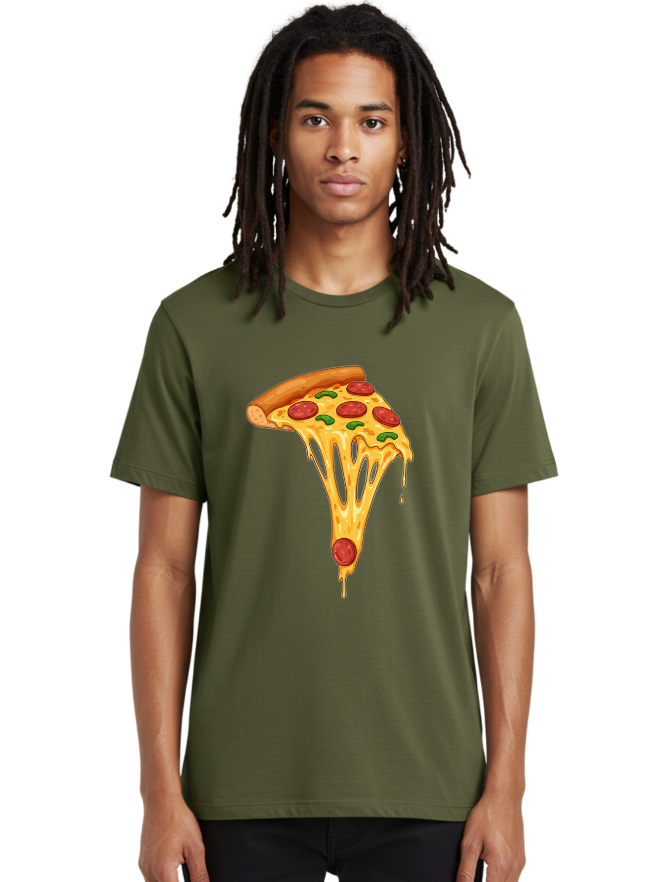 Pepperoni-Pizza-Slice-6 Men'S Graphic Tee, 100% Cotton, Comfortable Casual Summer Wear, Machine Washable, Pepperoni Pizza, Cheesy Goodness, Melted Cheese, Green Peppers, Savory Delight, Italian Cuisine, Foodie Favorite, Pizza Love, Bac238