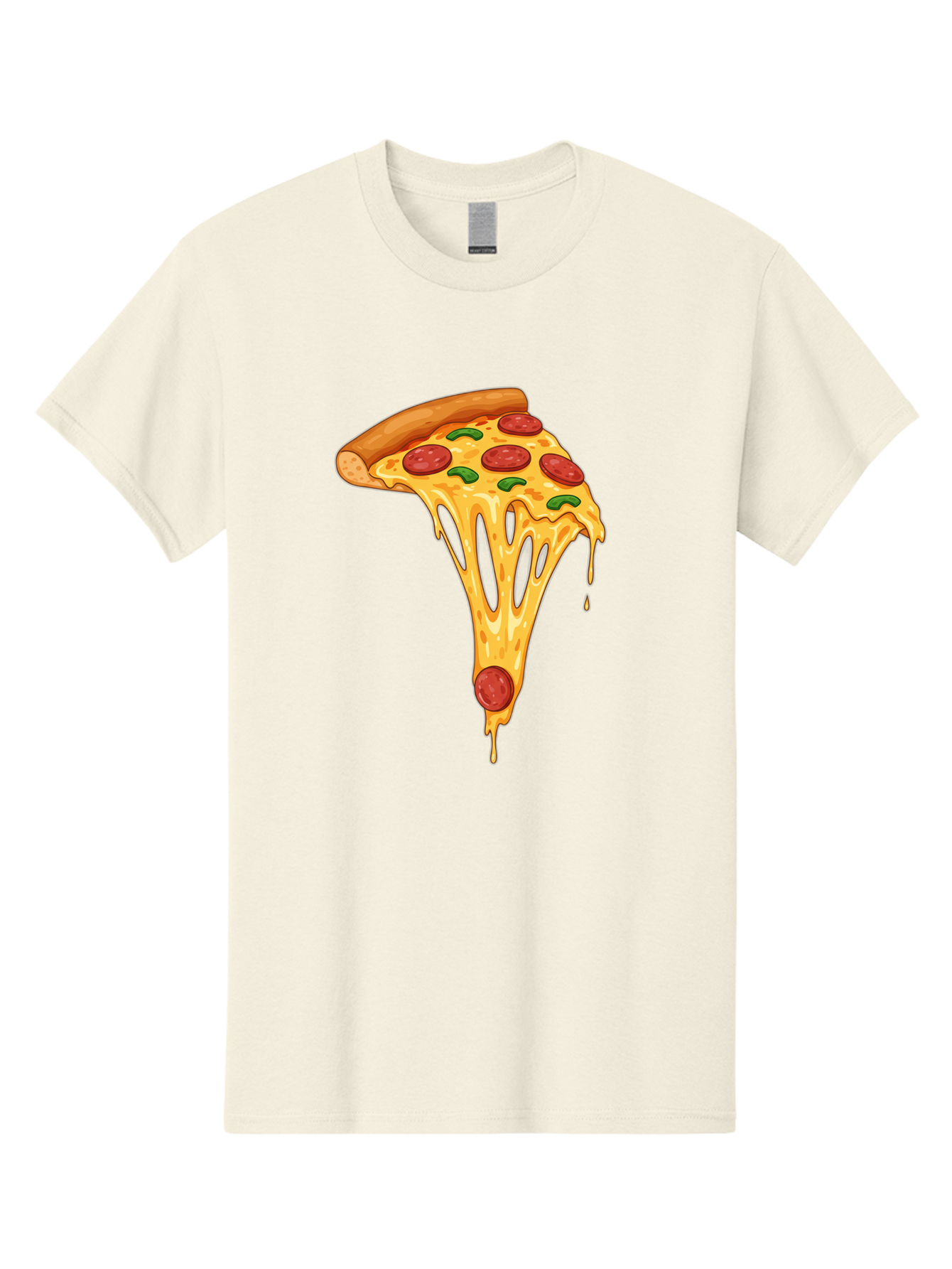 Pepperoni-Pizza-Slice-6 Men'S Graphic Tee, 100% Cotton, Comfortable Casual Summer Wear, Machine Washable, Pepperoni Pizza, Cheesy Goodness, Melted Cheese, Green Peppers, Savory Delight, Italian Cuisine, Foodie Favorite, Pizza Love, Bac238