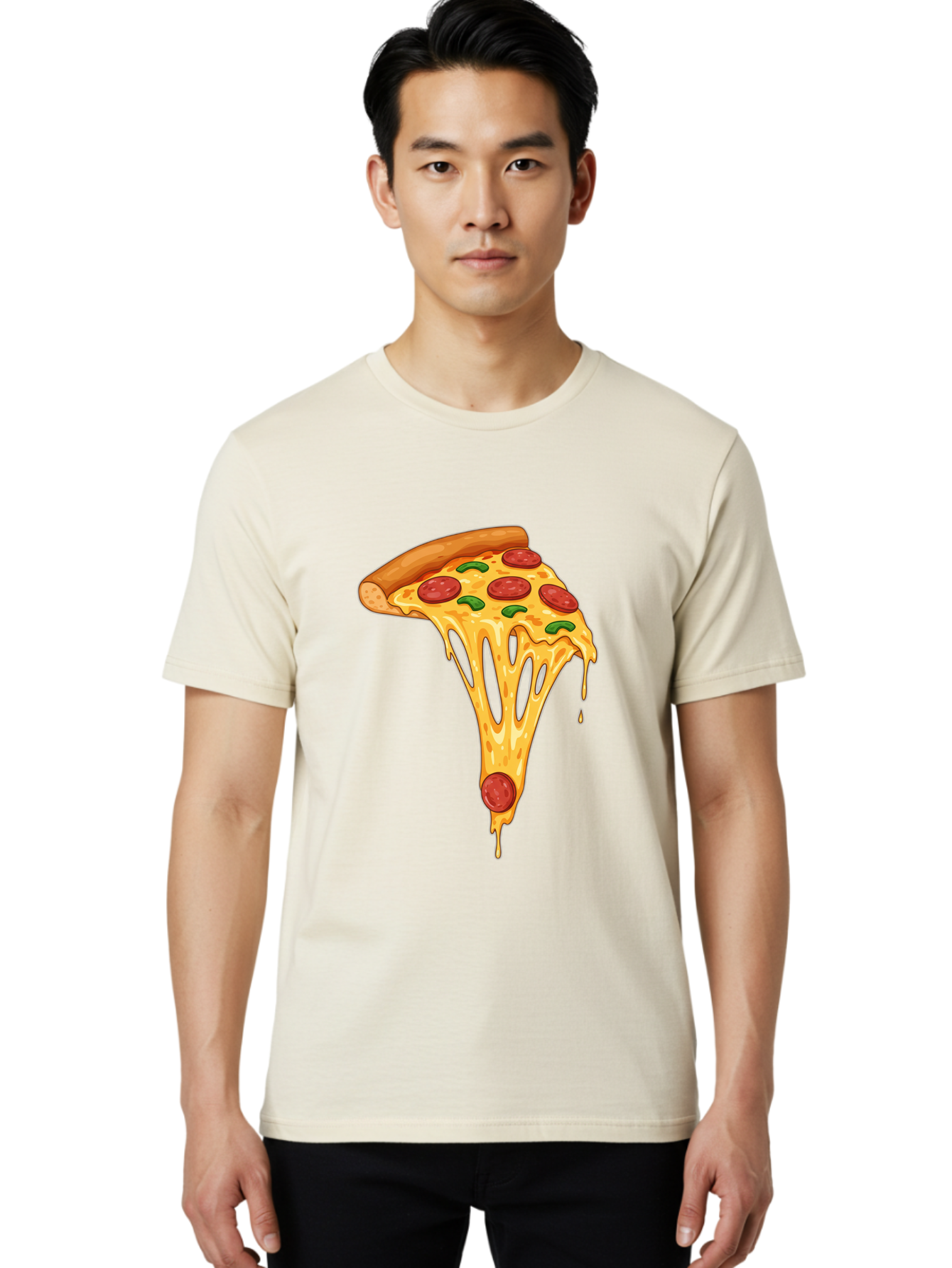 Pepperoni-Pizza-Slice-6 Men'S Graphic Tee, 100% Cotton, Comfortable Casual Summer Wear, Machine Washable, Pepperoni Pizza, Cheesy Goodness, Melted Cheese, Green Peppers, Savory Delight, Italian Cuisine, Foodie Favorite, Pizza Love, Bac238