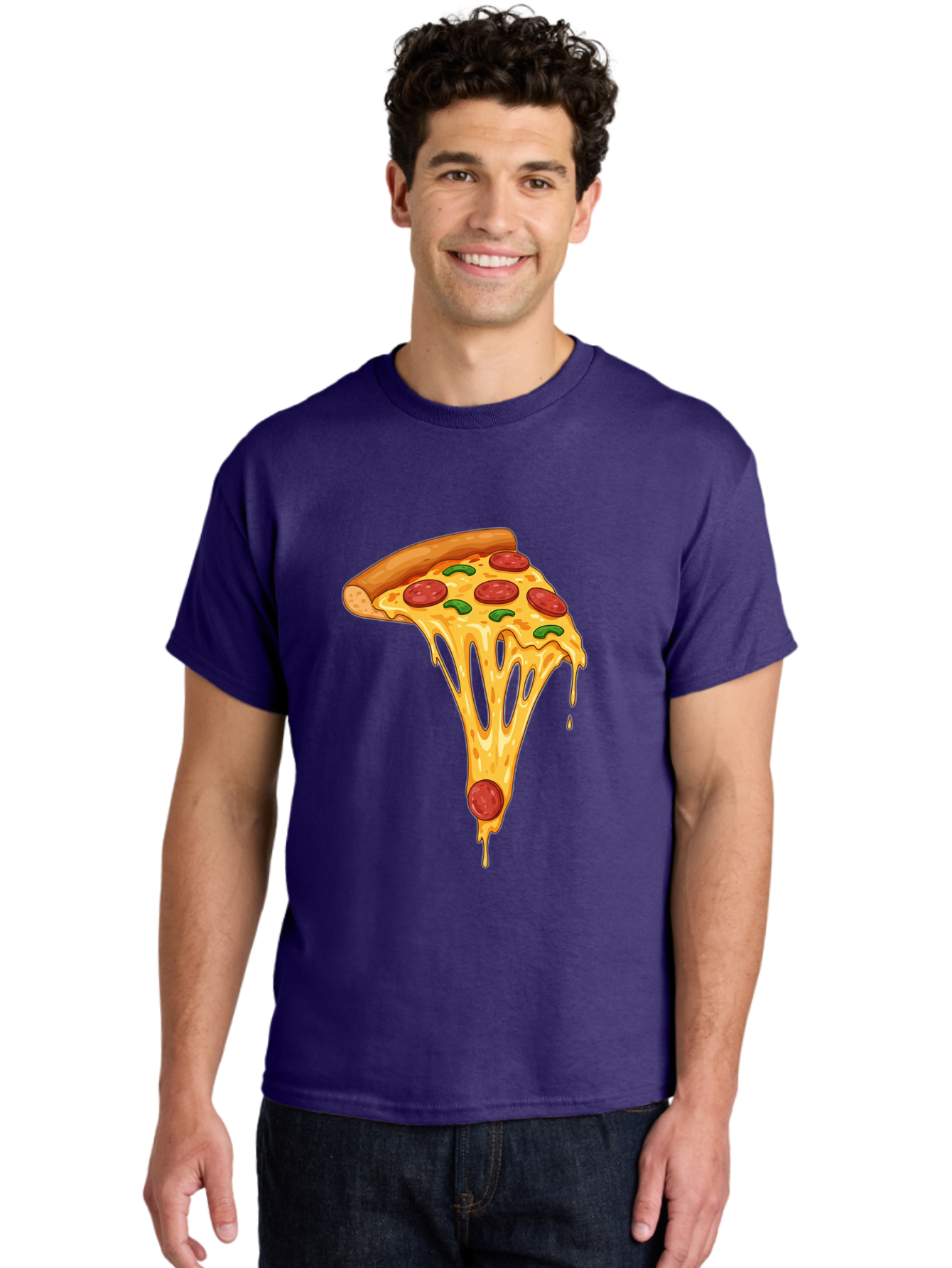 Pepperoni-Pizza-Slice-6 Men'S Graphic Tee, 100% Cotton, Comfortable Casual Summer Wear, Machine Washable, Pepperoni Pizza, Cheesy Goodness, Melted Cheese, Green Peppers, Savory Delight, Italian Cuisine, Foodie Favorite, Pizza Love, Bac238