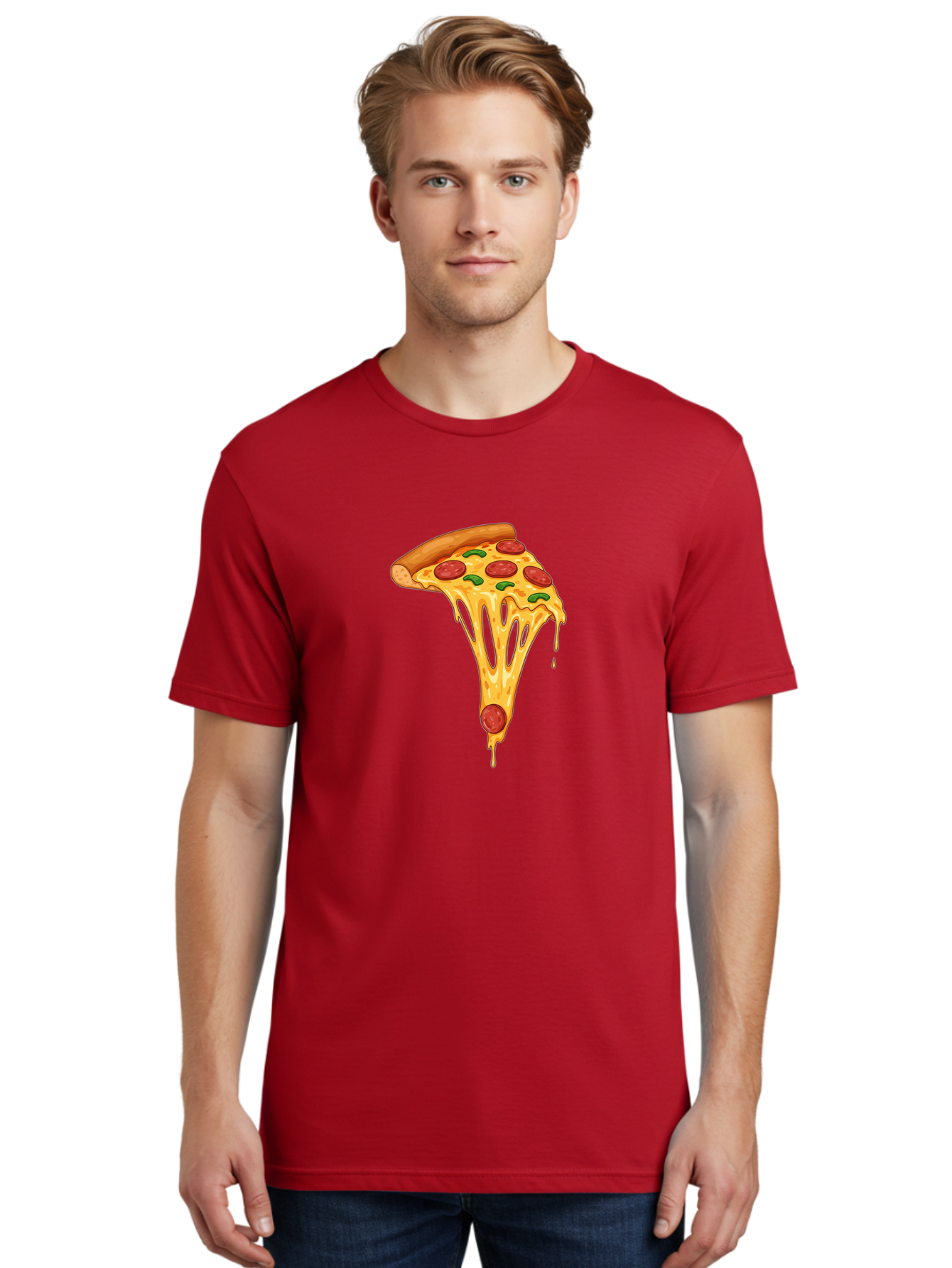 Pepperoni-Pizza-Slice-6 Men'S Graphic Tee, 100% Cotton, Comfortable Casual Summer Wear, Machine Washable, Pepperoni Pizza, Cheesy Goodness, Melted Cheese, Green Peppers, Savory Delight, Italian Cuisine, Foodie Favorite, Pizza Love, Bac238