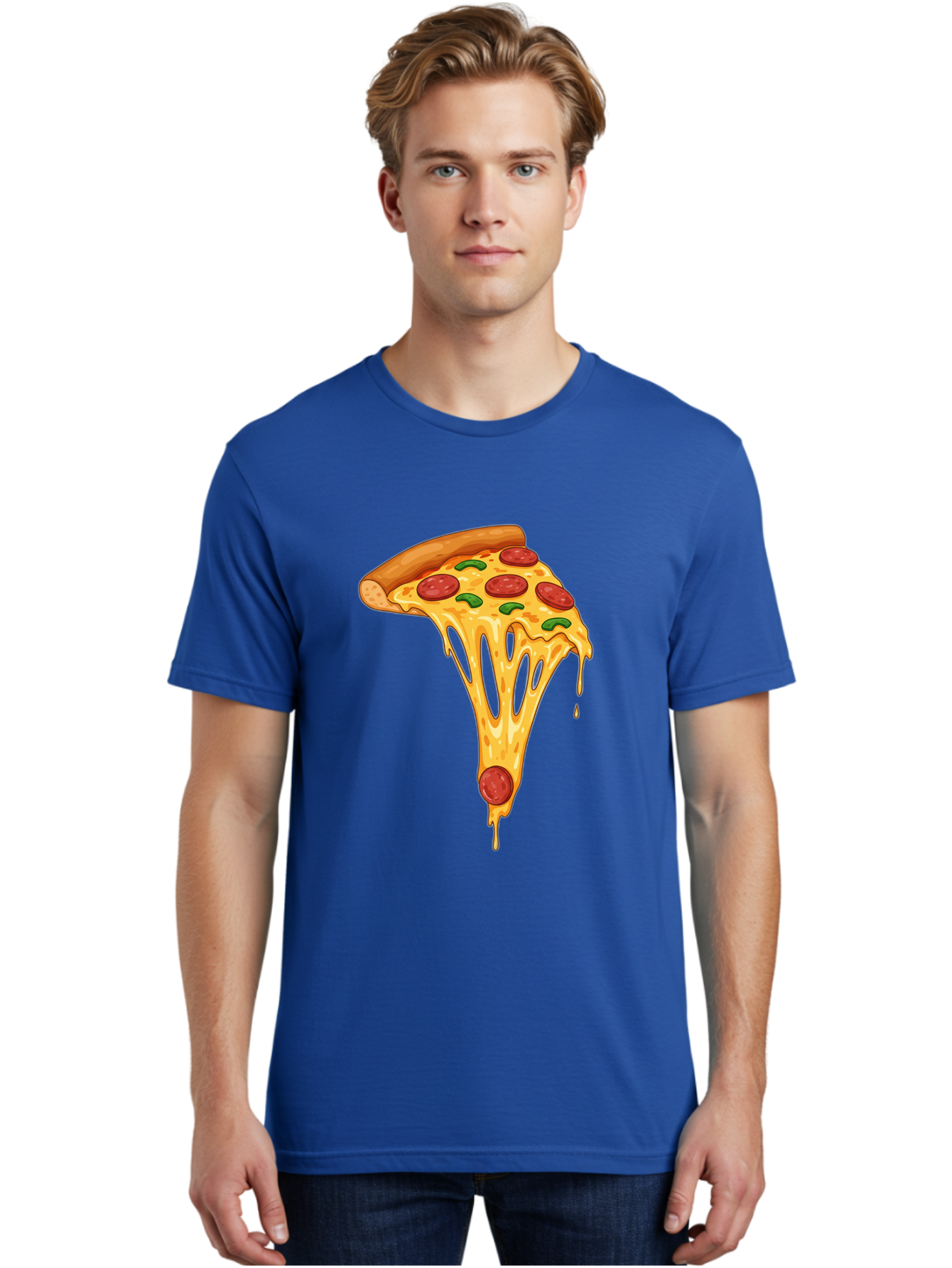 Pepperoni-Pizza-Slice-6 Men'S Graphic Tee, 100% Cotton, Comfortable Casual Summer Wear, Machine Washable, Pepperoni Pizza, Cheesy Goodness, Melted Cheese, Green Peppers, Savory Delight, Italian Cuisine, Foodie Favorite, Pizza Love, Bac238