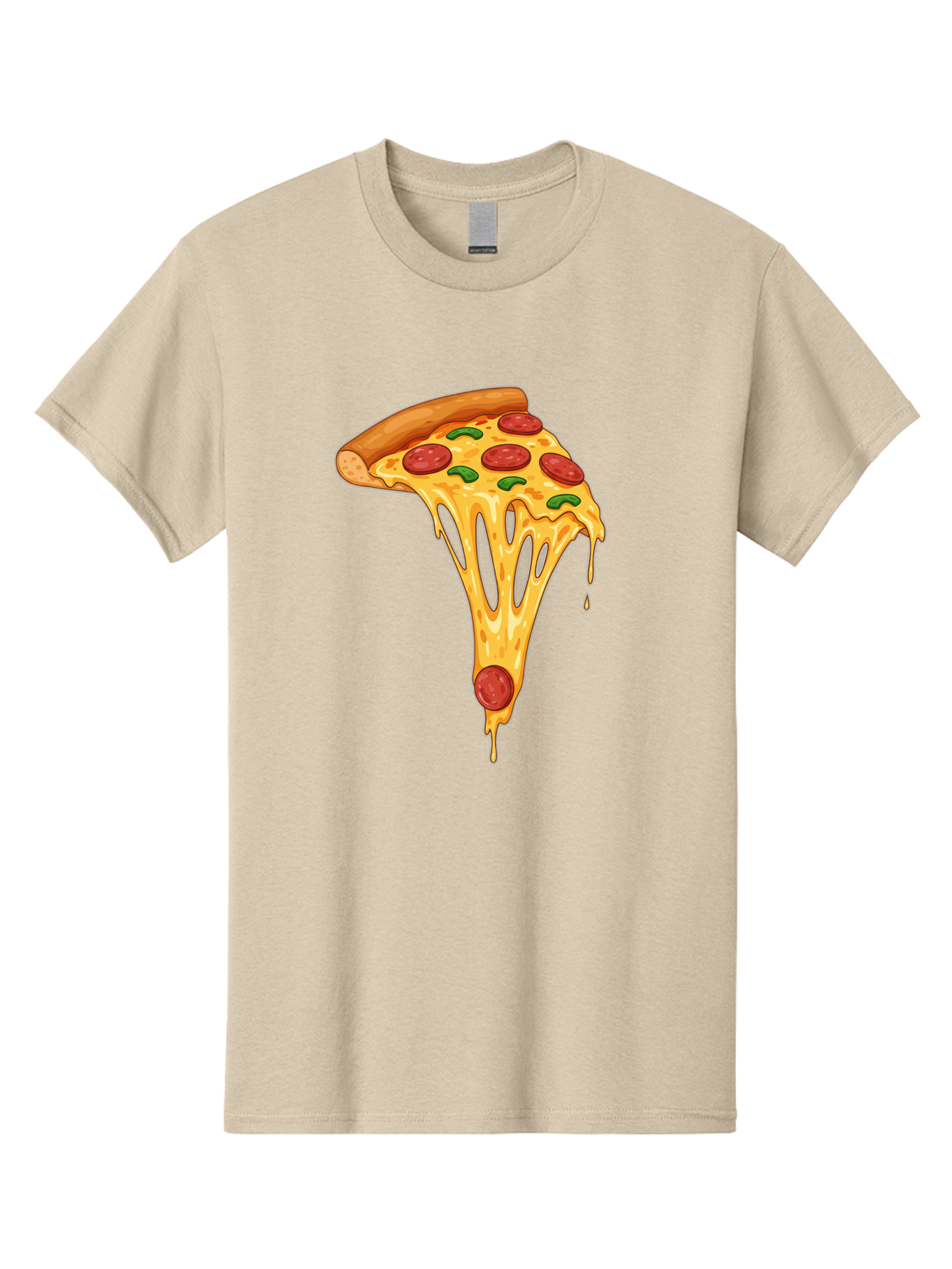 Pepperoni-Pizza-Slice-6 Men'S Graphic Tee, 100% Cotton, Comfortable Casual Summer Wear, Machine Washable, Pepperoni Pizza, Cheesy Goodness, Melted Cheese, Green Peppers, Savory Delight, Italian Cuisine, Foodie Favorite, Pizza Love, Bac238