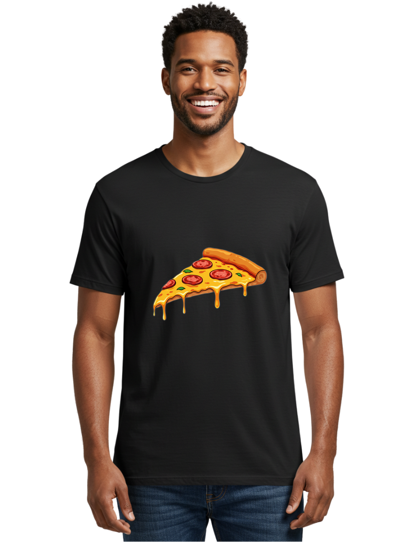 Pepperoni-Pizza-Slice-7 Men'S Graphic Tee, 100% Cotton, Comfortable Casual Summer Wear, Machine Washable, Pepperoni Pizza Slice, Melted Cheese, Green Peppers, Red Pepperoni, Pizza Goodness, Cheesy Delight, Savory Treat, Foodie Favorite, Bac239