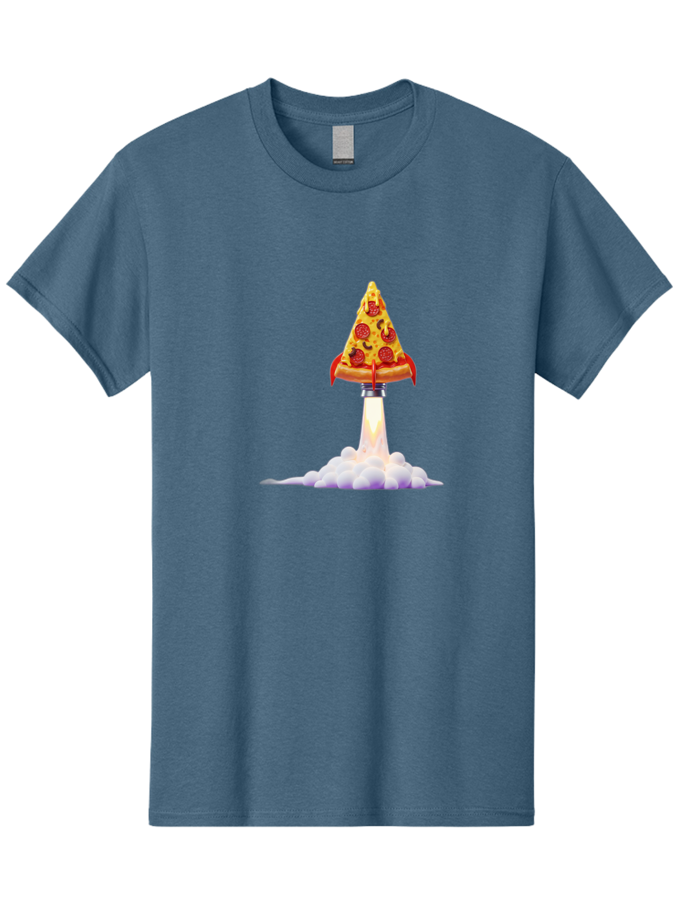 Pepperoni-Pizza-Slice-Rocket Men'S Graphic Tee, 100% Cotton, Comfortable Casual Summer Wear, Machine Washable, Pepperoni Pizza Slice, Rocket Launch, Food Art, Cartoon Style, Funny Illustration, Melted Cheese, Spicy Toppings, Creative Design Bac242