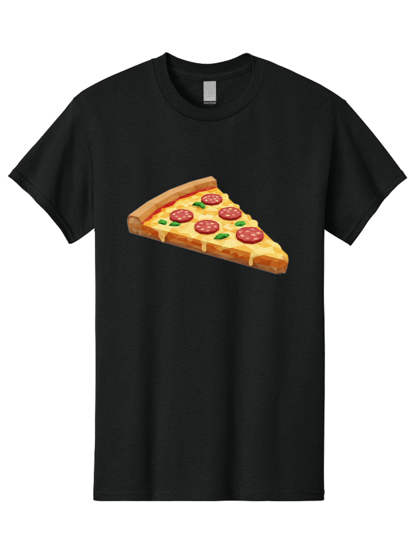 Pepperoni-Pizza-Slice Men'S Graphic Tee, 100% Cotton, Comfortable Casual Summer Wear, Machine Washable, Pepperoni Pizza, Melted Cheese, Green Basil Leaves, Pizza Slice, Cheesy Goodness, Savory Flavors, Food Illustration, Cartoon Style Bac243