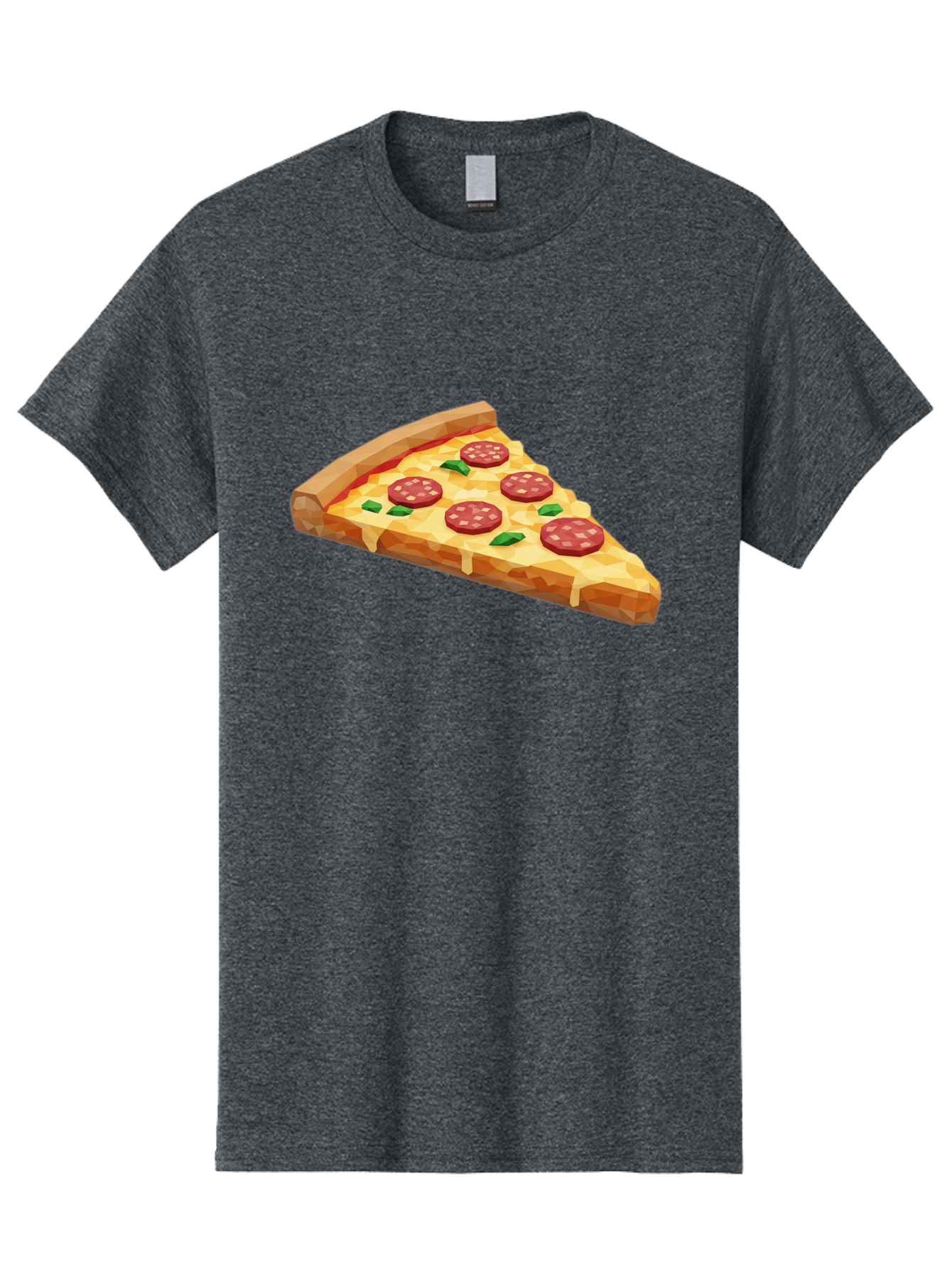 Pepperoni-Pizza-Slice Men'S Graphic Tee, 100% Cotton, Comfortable Casual Summer Wear, Machine Washable, Pepperoni Pizza, Melted Cheese, Green Basil Leaves, Pizza Slice, Cheesy Goodness, Savory Flavors, Food Illustration, Cartoon Style Bac243