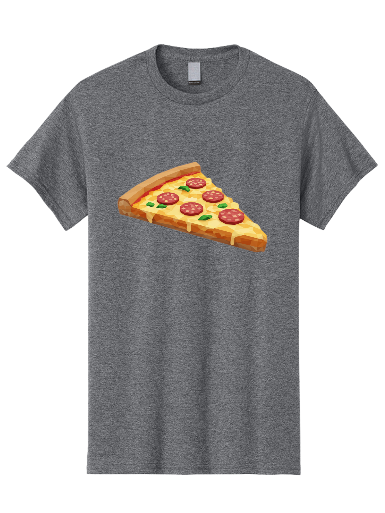 Pepperoni-Pizza-Slice Men'S Graphic Tee, 100% Cotton, Comfortable Casual Summer Wear, Machine Washable, Pepperoni Pizza, Melted Cheese, Green Basil Leaves, Pizza Slice, Cheesy Goodness, Savory Flavors, Food Illustration, Cartoon Style Bac243
