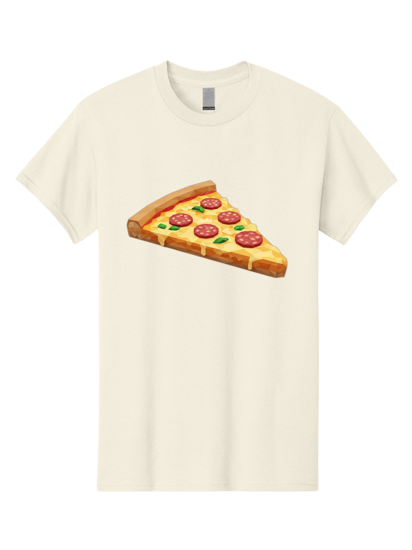 Pepperoni-Pizza-Slice Men'S Graphic Tee, 100% Cotton, Comfortable Casual Summer Wear, Machine Washable, Pepperoni Pizza, Melted Cheese, Green Basil Leaves, Pizza Slice, Cheesy Goodness, Savory Flavors, Food Illustration, Cartoon Style Bac243