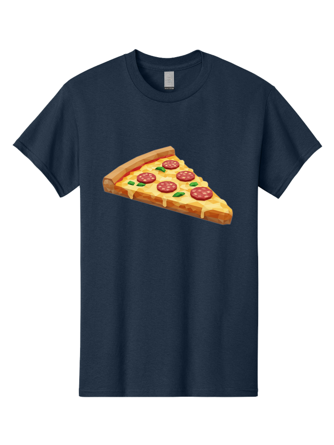Pepperoni-Pizza-Slice Men'S Graphic Tee, 100% Cotton, Comfortable Casual Summer Wear, Machine Washable, Pepperoni Pizza, Melted Cheese, Green Basil Leaves, Pizza Slice, Cheesy Goodness, Savory Flavors, Food Illustration, Cartoon Style Bac243