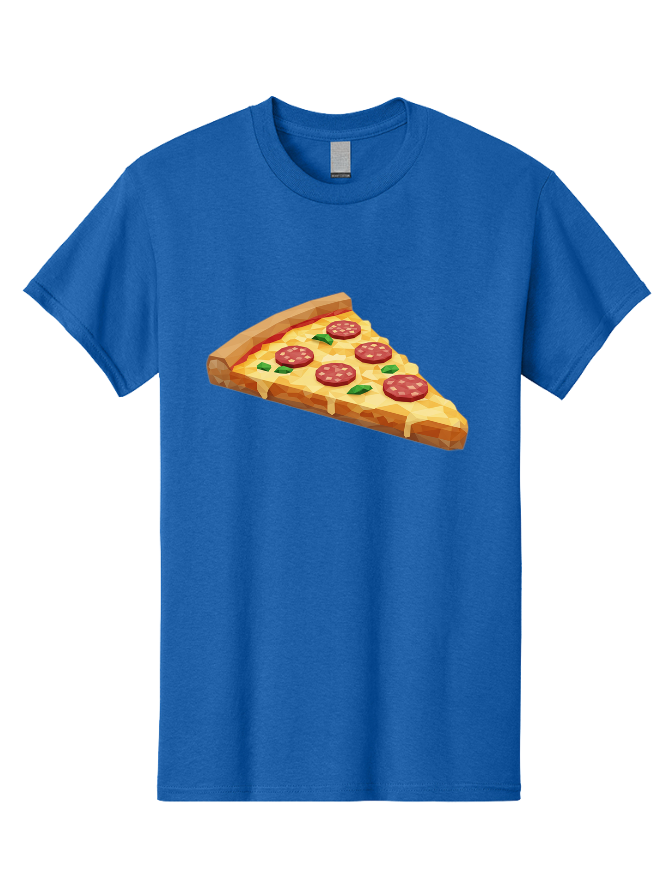 Pepperoni-Pizza-Slice Men'S Graphic Tee, 100% Cotton, Comfortable Casual Summer Wear, Machine Washable, Pepperoni Pizza, Melted Cheese, Green Basil Leaves, Pizza Slice, Cheesy Goodness, Savory Flavors, Food Illustration, Cartoon Style Bac243