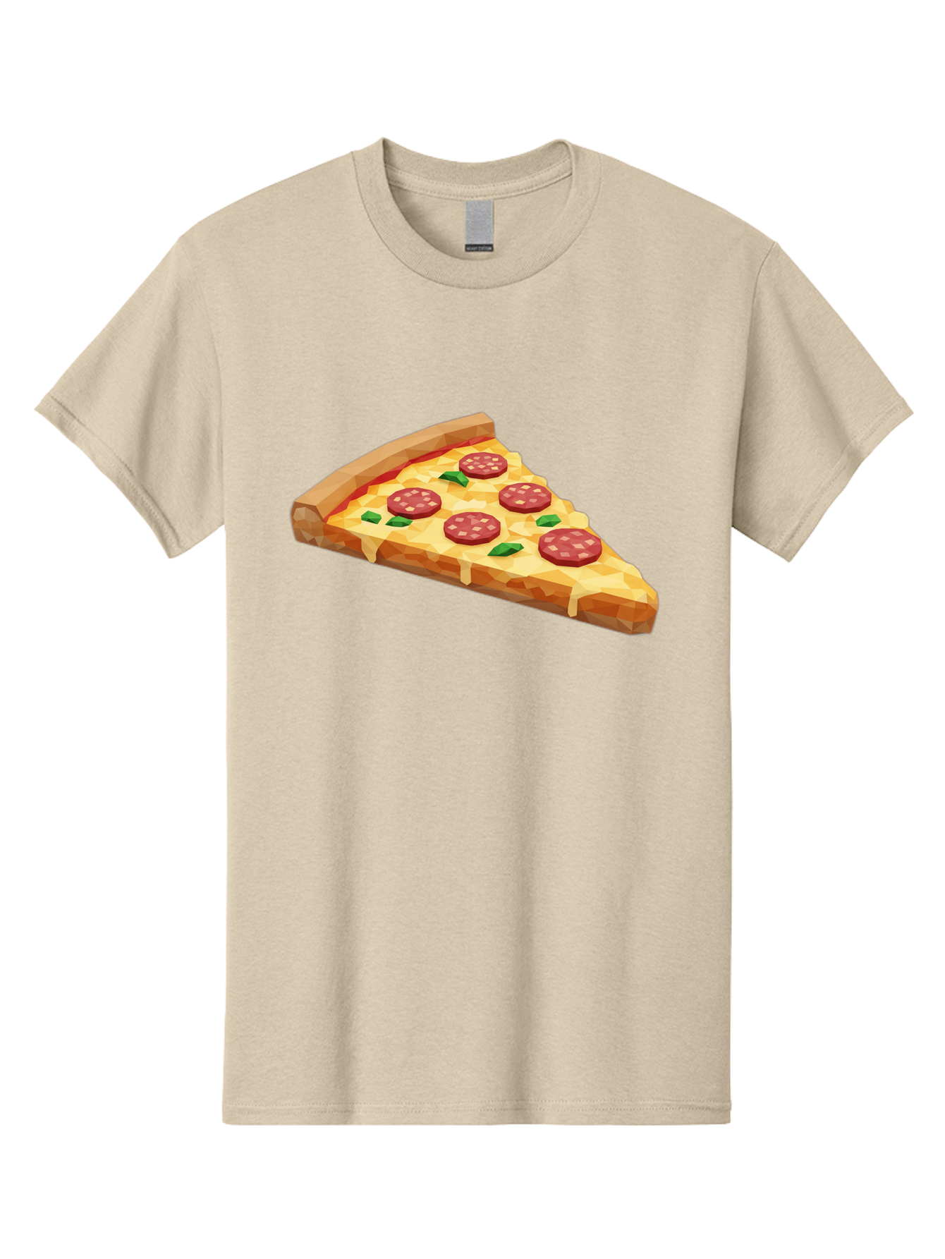 Pepperoni-Pizza-Slice Men'S Graphic Tee, 100% Cotton, Comfortable Casual Summer Wear, Machine Washable, Pepperoni Pizza, Melted Cheese, Green Basil Leaves, Pizza Slice, Cheesy Goodness, Savory Flavors, Food Illustration, Cartoon Style Bac243