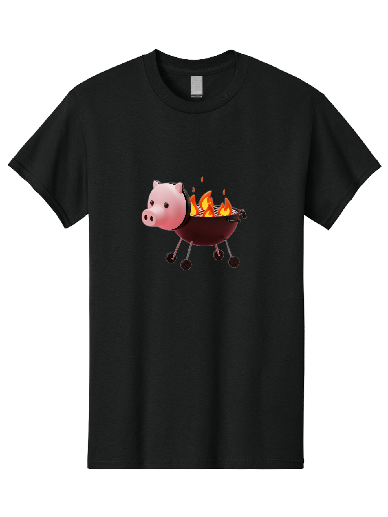 Pig-Head-On-Grill Men'S Graphic Tee, 100% Cotton, Comfortable Casual Summer Wear, Machine Washable, Pig Shaped Barbecue Grill, Barbecue Cooking, Grilling Meat, Cartoon Pig, Grill With Flames, Playful Kitchen Decor, Whimsical Design, Bac244