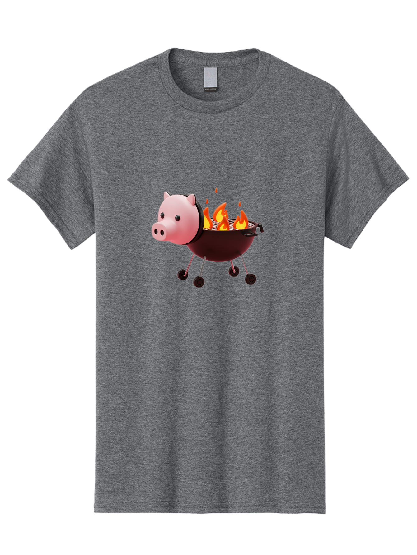 Pig-Head-On-Grill Men'S Graphic Tee, 100% Cotton, Comfortable Casual Summer Wear, Machine Washable, Pig Shaped Barbecue Grill, Barbecue Cooking, Grilling Meat, Cartoon Pig, Grill With Flames, Playful Kitchen Decor, Whimsical Design, Bac244