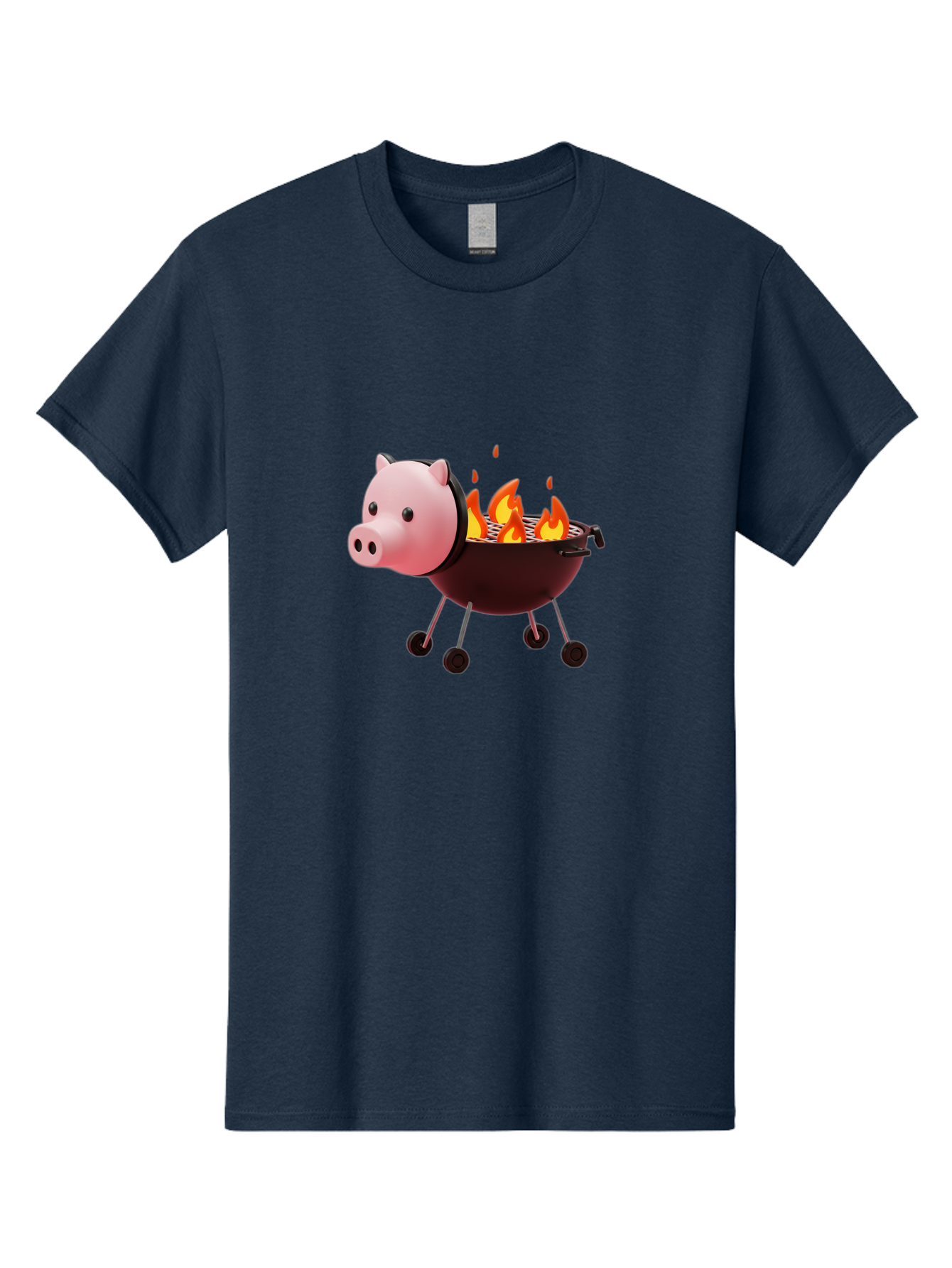 Pig-Head-On-Grill Men'S Graphic Tee, 100% Cotton, Comfortable Casual Summer Wear, Machine Washable, Pig Shaped Barbecue Grill, Barbecue Cooking, Grilling Meat, Cartoon Pig, Grill With Flames, Playful Kitchen Decor, Whimsical Design, Bac244