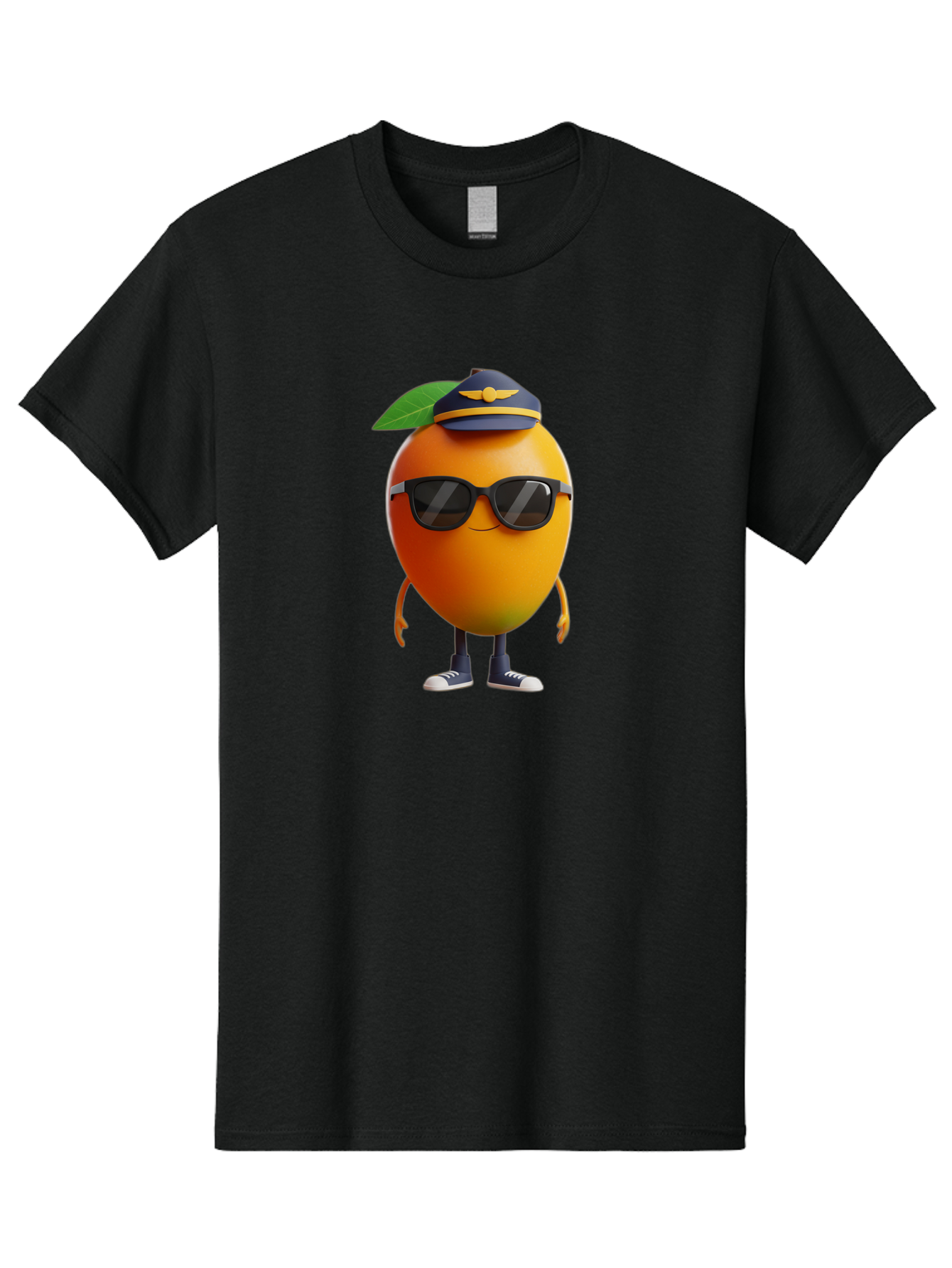 Pilot-Orange Men'S Graphic Tee, 100% Cotton, Comfortable Casual Summer Wear, Machine Washable, Cartoon Orange Character, Pilot Hat, Sunglasses, Blue Sneakers, Smiling Face, Citrus Fruit, Fun Illustration, Vibrant Orange, Playful Design, Bac245