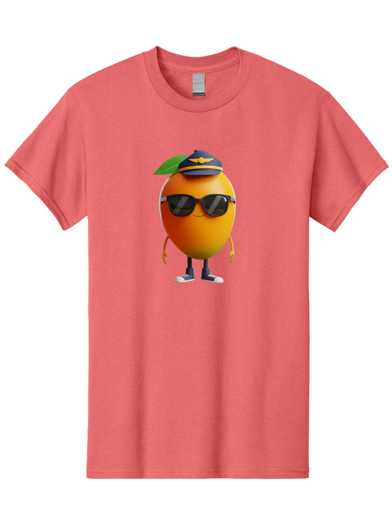 Pilot-Orange Men'S Graphic Tee, 100% Cotton, Comfortable Casual Summer Wear, Machine Washable, Cartoon Orange Character, Pilot Hat, Sunglasses, Blue Sneakers, Smiling Face, Citrus Fruit, Fun Illustration, Vibrant Orange, Playful Design, Bac245