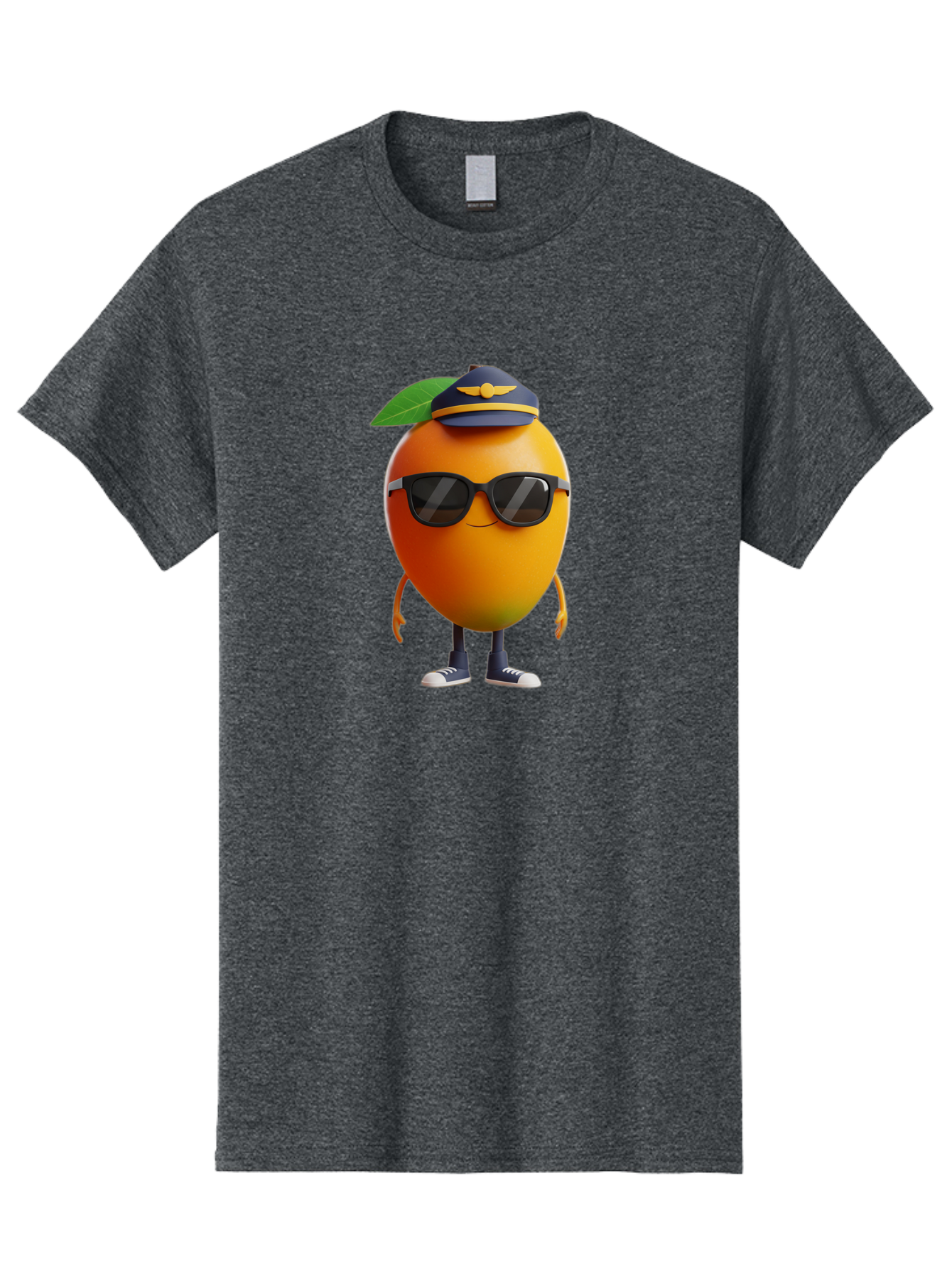 Pilot-Orange Men'S Graphic Tee, 100% Cotton, Comfortable Casual Summer Wear, Machine Washable, Cartoon Orange Character, Pilot Hat, Sunglasses, Blue Sneakers, Smiling Face, Citrus Fruit, Fun Illustration, Vibrant Orange, Playful Design, Bac245