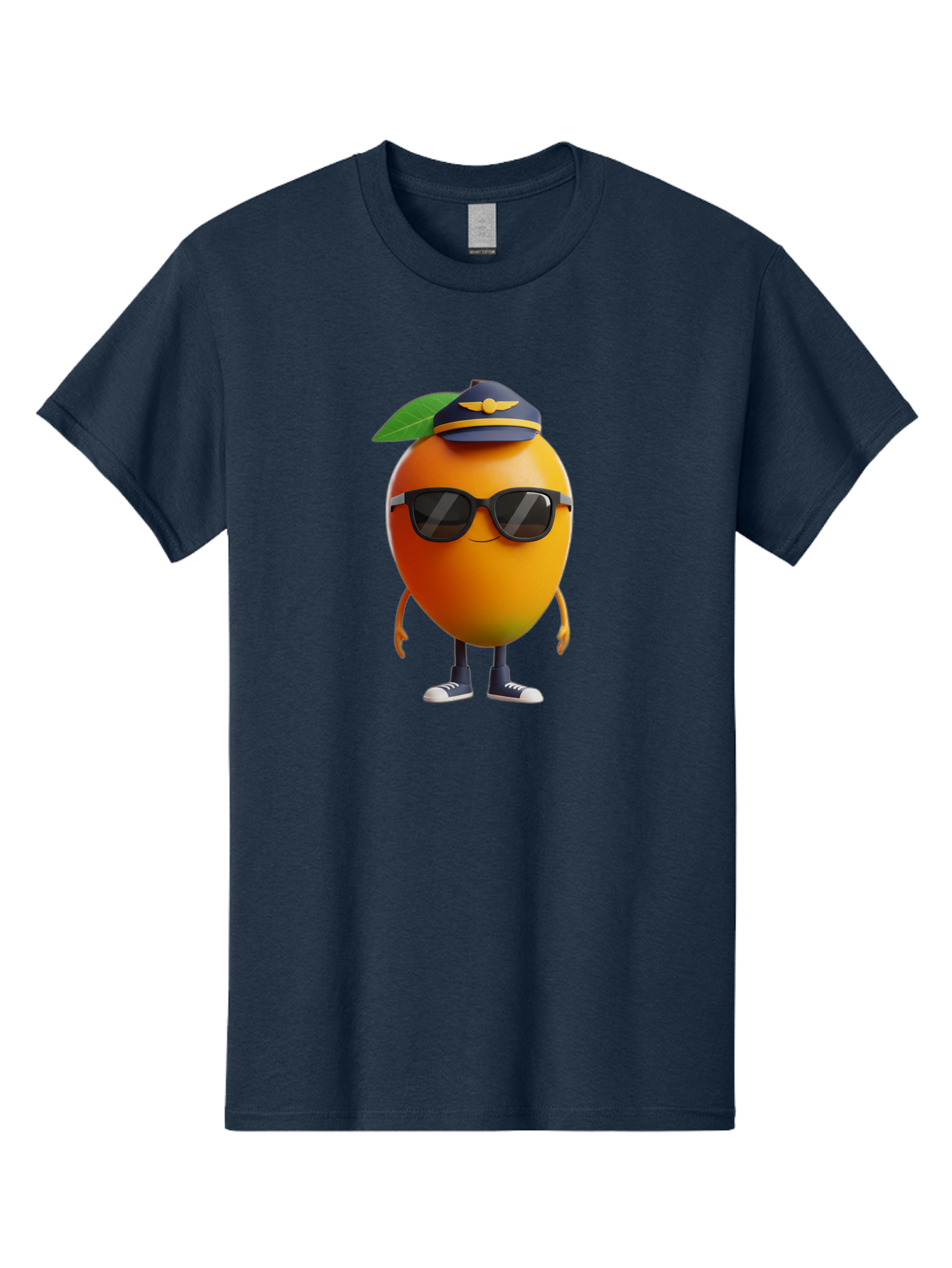 Pilot-Orange Men'S Graphic Tee, 100% Cotton, Comfortable Casual Summer Wear, Machine Washable, Cartoon Orange Character, Pilot Hat, Sunglasses, Blue Sneakers, Smiling Face, Citrus Fruit, Fun Illustration, Vibrant Orange, Playful Design, Bac245