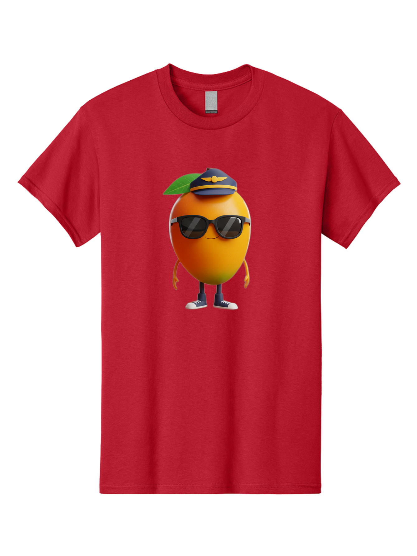 Pilot-Orange Men'S Graphic Tee, 100% Cotton, Comfortable Casual Summer Wear, Machine Washable, Cartoon Orange Character, Pilot Hat, Sunglasses, Blue Sneakers, Smiling Face, Citrus Fruit, Fun Illustration, Vibrant Orange, Playful Design, Bac245