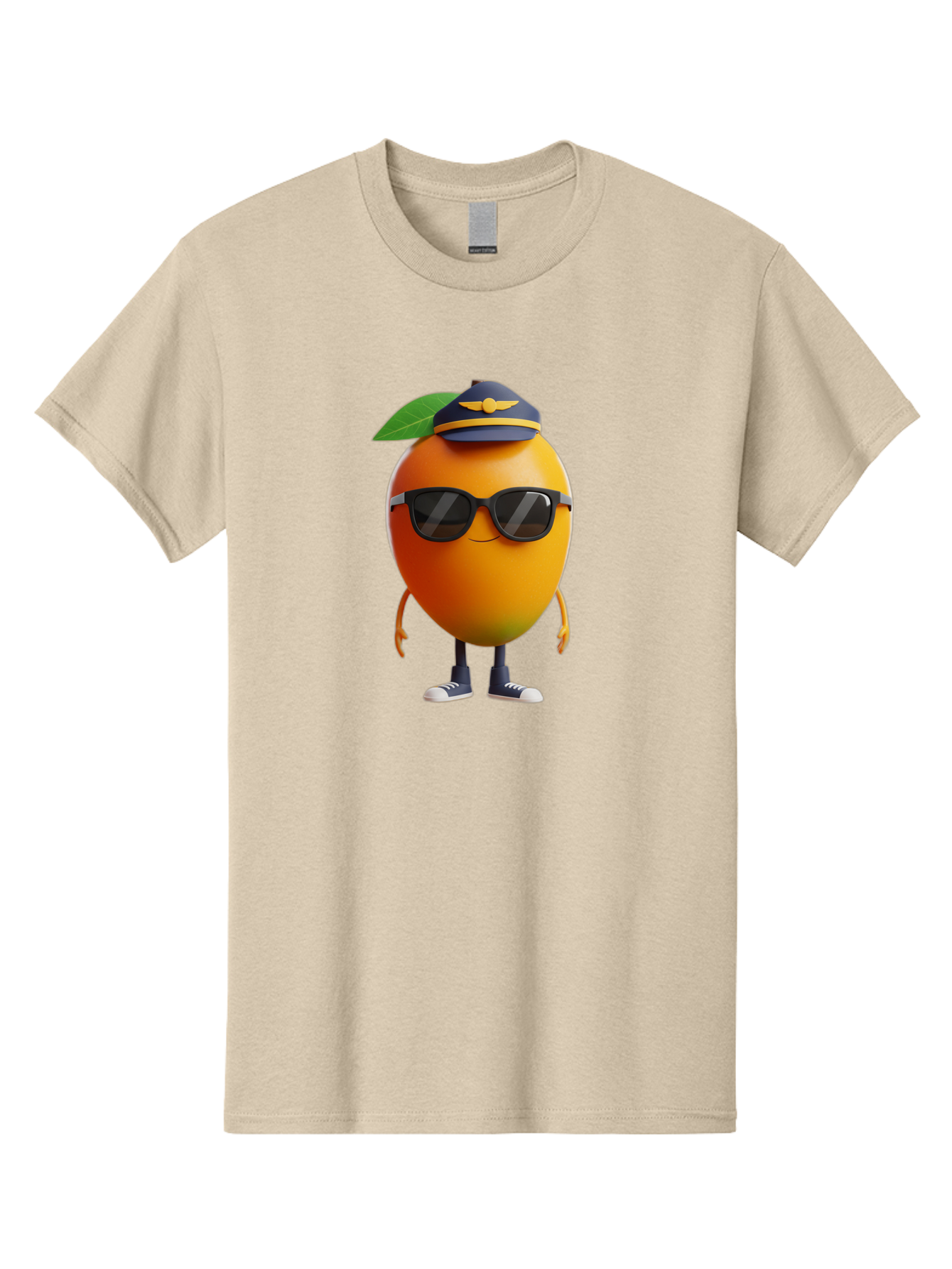 Pilot-Orange Men'S Graphic Tee, 100% Cotton, Comfortable Casual Summer Wear, Machine Washable, Cartoon Orange Character, Pilot Hat, Sunglasses, Blue Sneakers, Smiling Face, Citrus Fruit, Fun Illustration, Vibrant Orange, Playful Design, Bac245