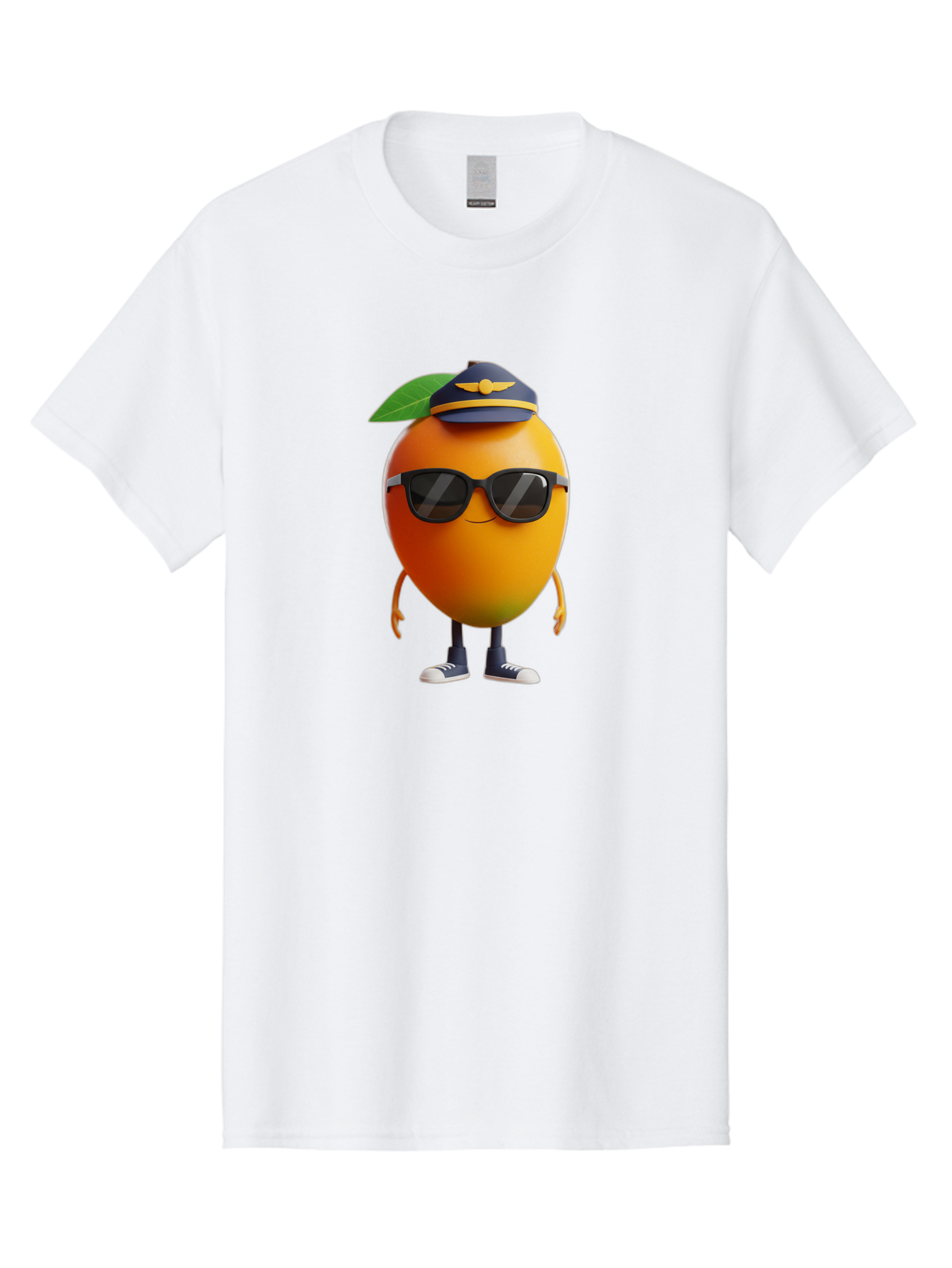 Pilot-Orange Men'S Graphic Tee, 100% Cotton, Comfortable Casual Summer Wear, Machine Washable, Cartoon Orange Character, Pilot Hat, Sunglasses, Blue Sneakers, Smiling Face, Citrus Fruit, Fun Illustration, Vibrant Orange, Playful Design, Bac245