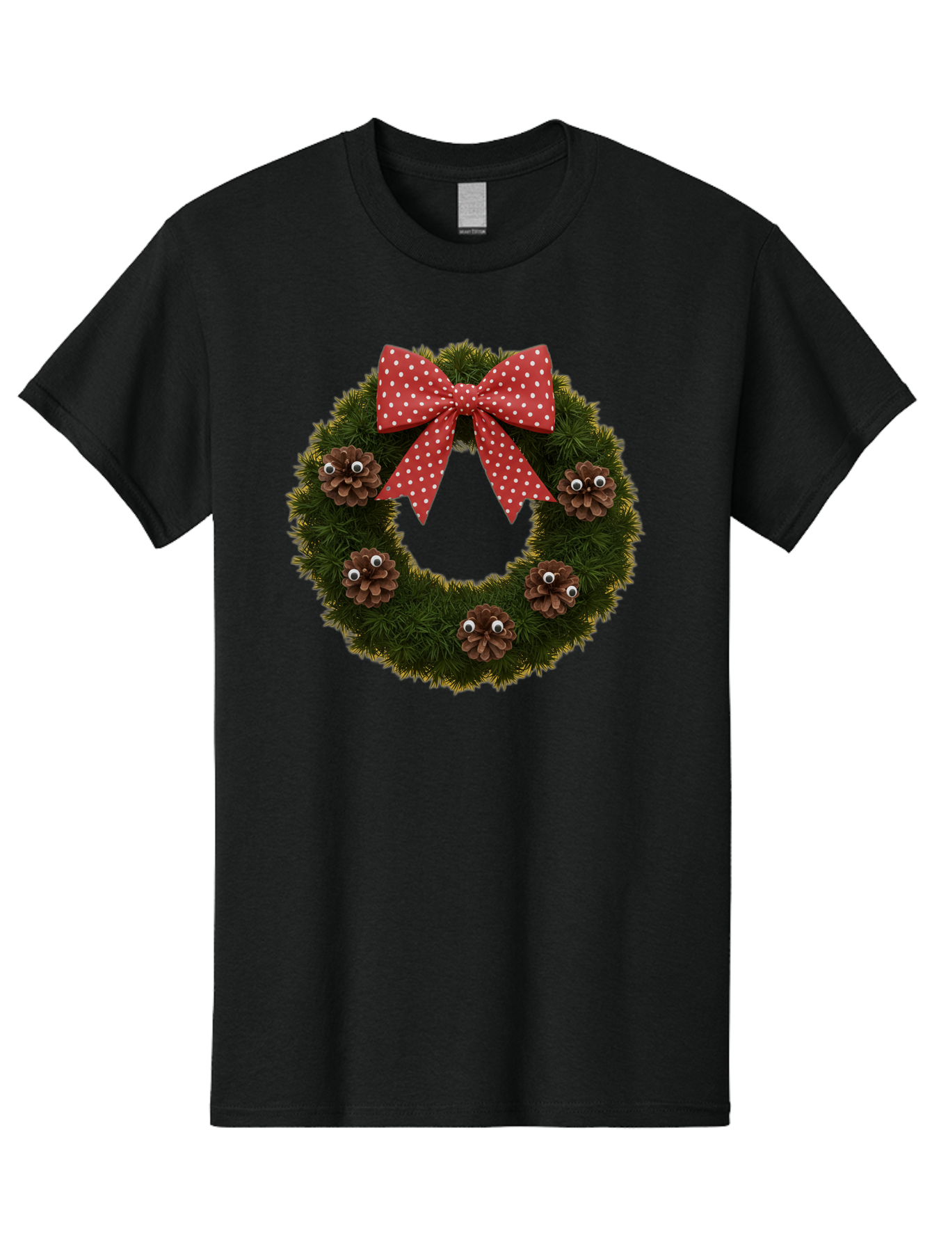 Pinecone-Wreath Men'S Graphic Tee, 100% Cotton, Comfortable Casual Summer Wear, Machine Washable, Christmas Wreath With Pinecones, Red Bow, White Polka Dots, Holiday Decoration, Festive Decor, Christmas Tree Branches, Bac246