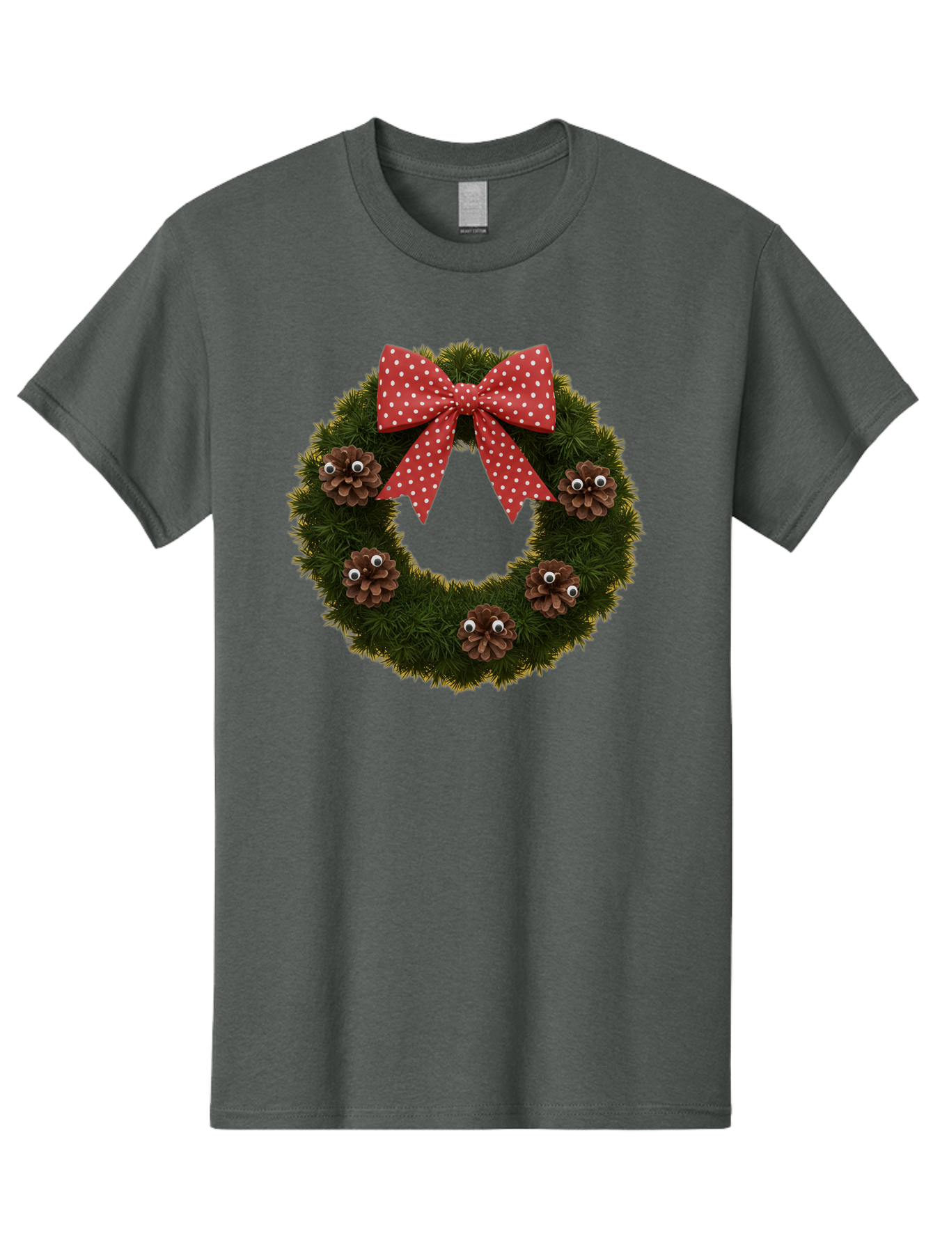 Pinecone-Wreath Men'S Graphic Tee, 100% Cotton, Comfortable Casual Summer Wear, Machine Washable, Christmas Wreath With Pinecones, Red Bow, White Polka Dots, Holiday Decoration, Festive Decor, Christmas Tree Branches, Bac246