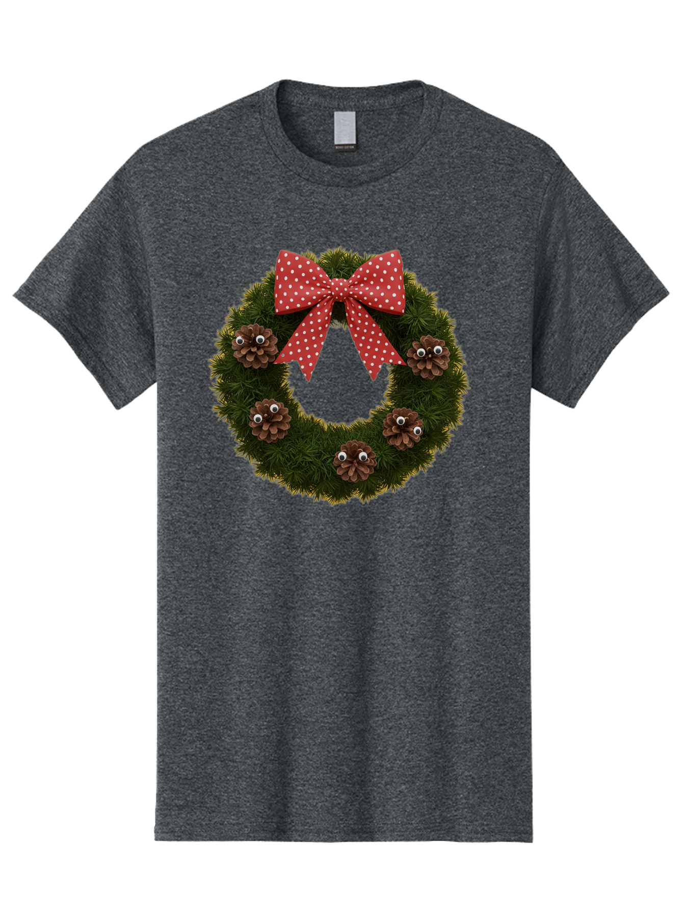 Pinecone-Wreath Men'S Graphic Tee, 100% Cotton, Comfortable Casual Summer Wear, Machine Washable, Christmas Wreath With Pinecones, Red Bow, White Polka Dots, Holiday Decoration, Festive Decor, Christmas Tree Branches, Bac246