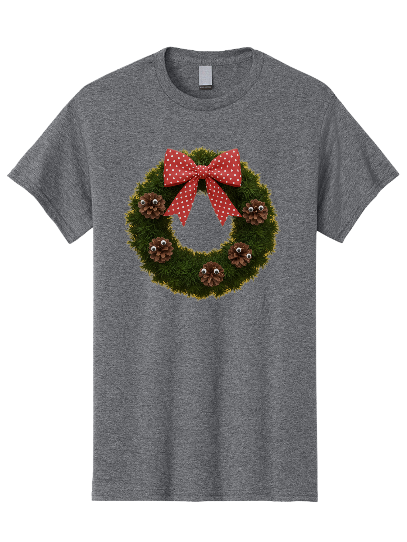Pinecone-Wreath Men'S Graphic Tee, 100% Cotton, Comfortable Casual Summer Wear, Machine Washable, Christmas Wreath With Pinecones, Red Bow, White Polka Dots, Holiday Decoration, Festive Decor, Christmas Tree Branches, Bac246