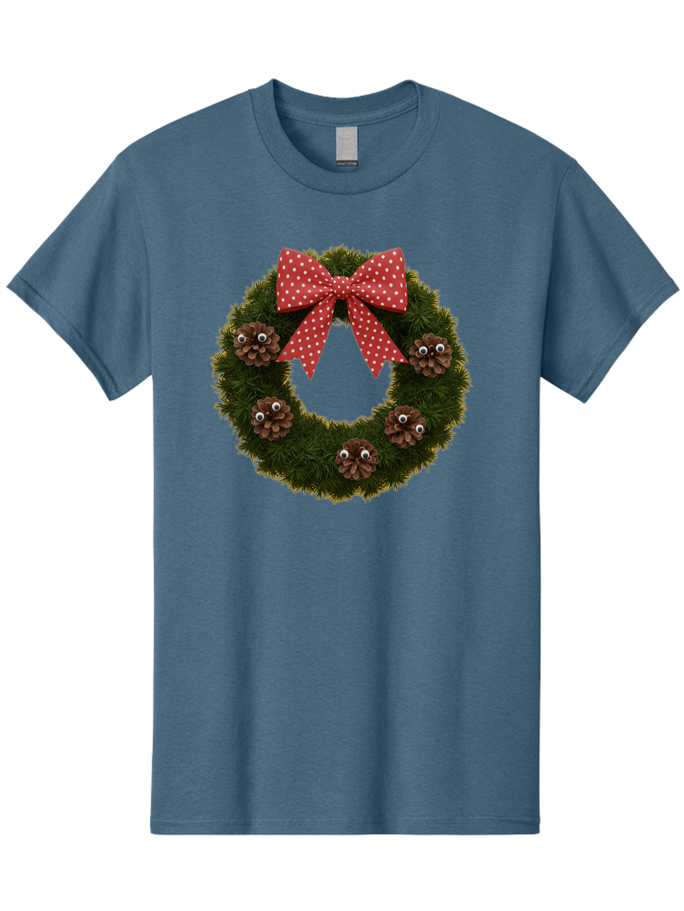 Pinecone-Wreath Men'S Graphic Tee, 100% Cotton, Comfortable Casual Summer Wear, Machine Washable, Christmas Wreath With Pinecones, Red Bow, White Polka Dots, Holiday Decoration, Festive Decor, Christmas Tree Branches, Bac246