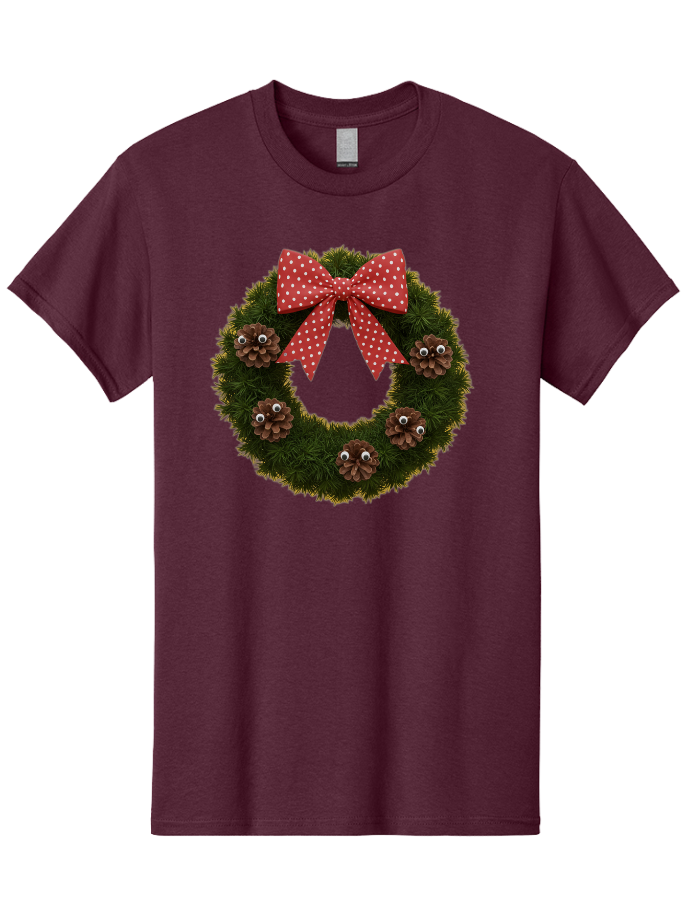 Pinecone-Wreath Men'S Graphic Tee, 100% Cotton, Comfortable Casual Summer Wear, Machine Washable, Christmas Wreath With Pinecones, Red Bow, White Polka Dots, Holiday Decoration, Festive Decor, Christmas Tree Branches, Bac246