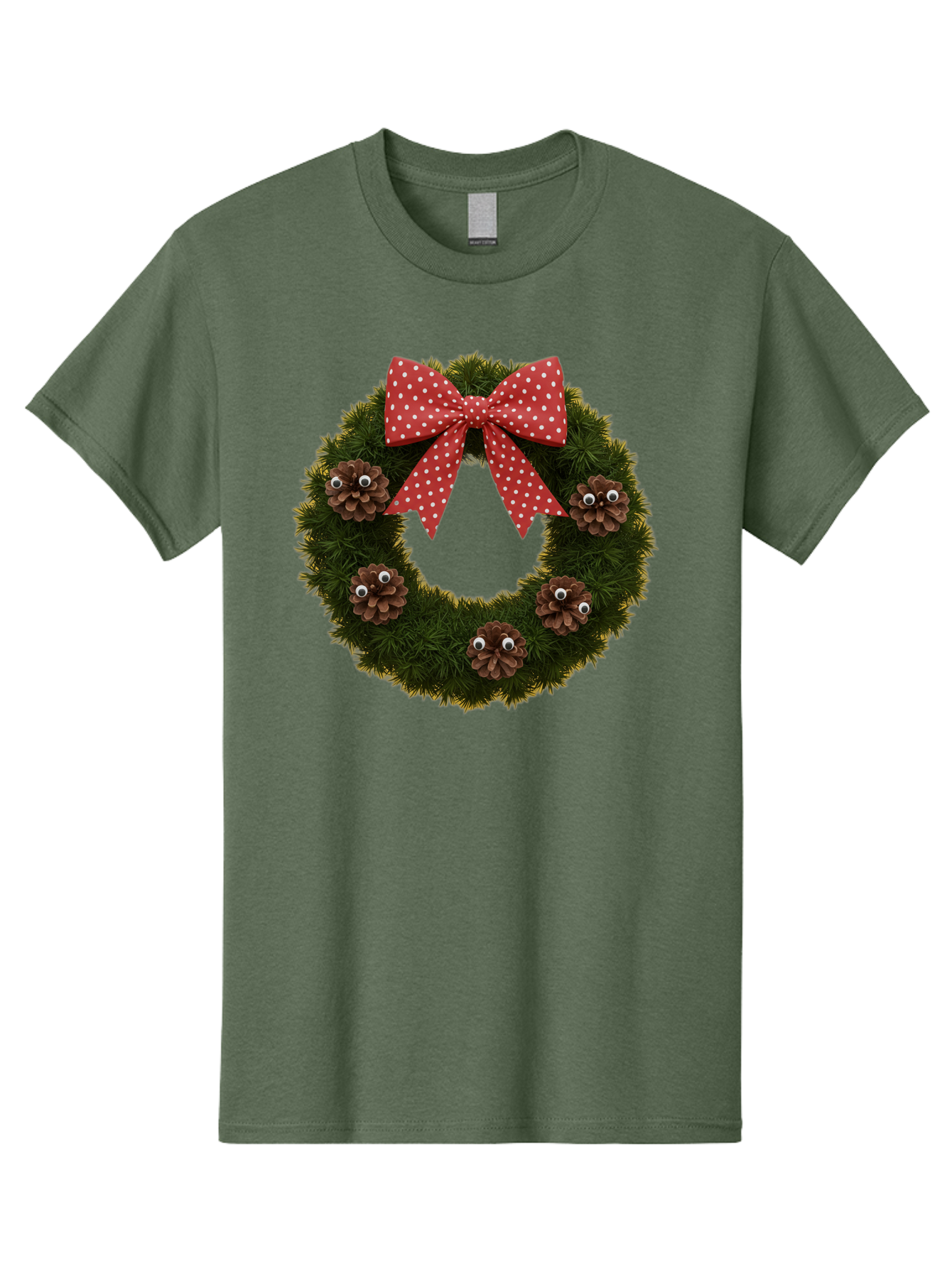 Pinecone-Wreath Men'S Graphic Tee, 100% Cotton, Comfortable Casual Summer Wear, Machine Washable, Christmas Wreath With Pinecones, Red Bow, White Polka Dots, Holiday Decoration, Festive Decor, Christmas Tree Branches, Bac246