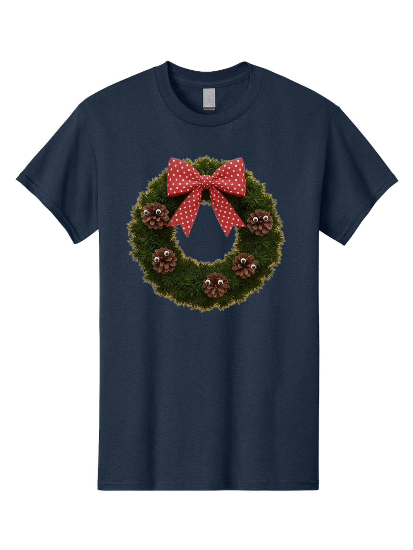 Pinecone-Wreath Men'S Graphic Tee, 100% Cotton, Comfortable Casual Summer Wear, Machine Washable, Christmas Wreath With Pinecones, Red Bow, White Polka Dots, Holiday Decoration, Festive Decor, Christmas Tree Branches, Bac246