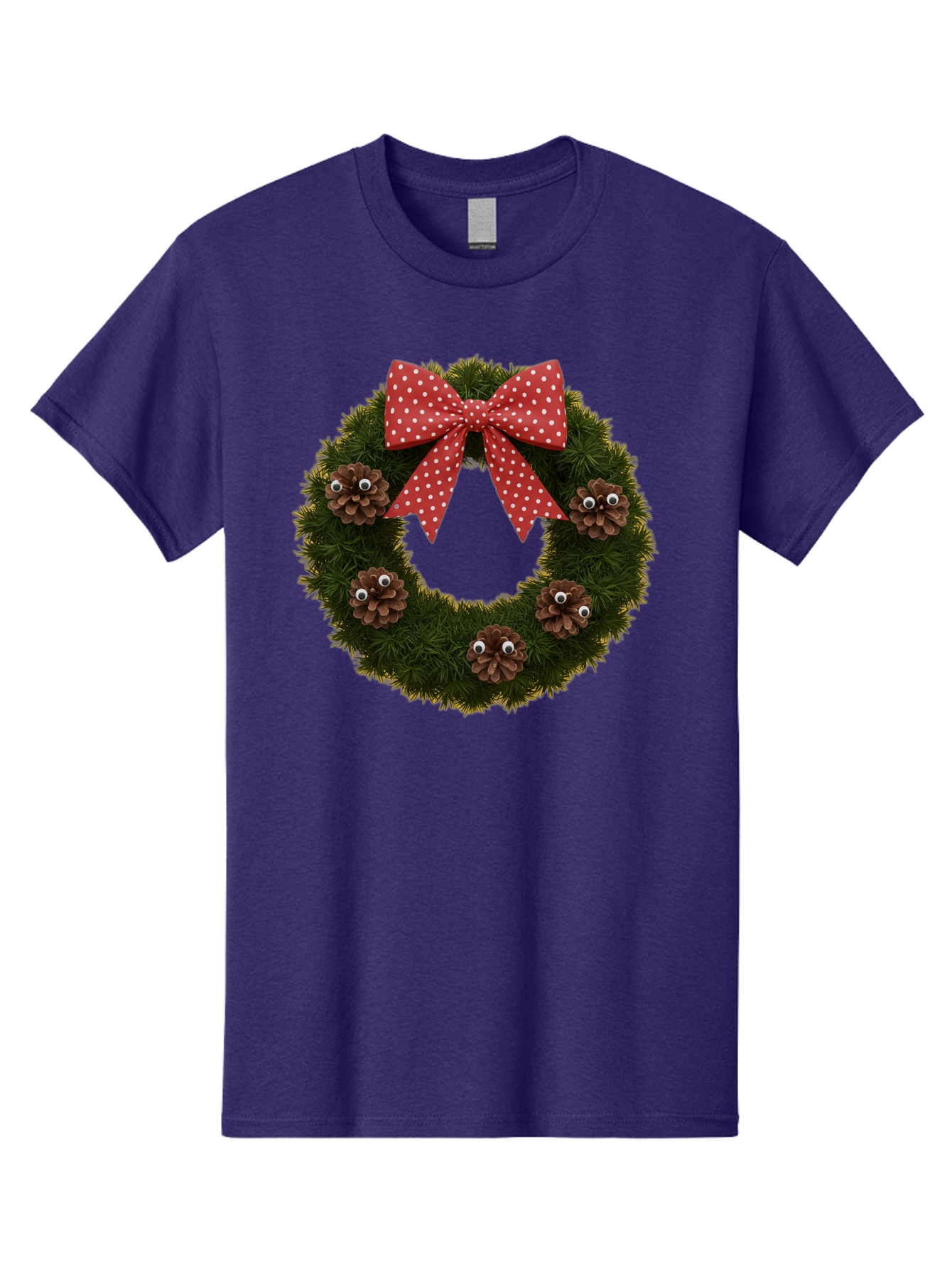 Pinecone-Wreath Men'S Graphic Tee, 100% Cotton, Comfortable Casual Summer Wear, Machine Washable, Christmas Wreath With Pinecones, Red Bow, White Polka Dots, Holiday Decoration, Festive Decor, Christmas Tree Branches, Bac246