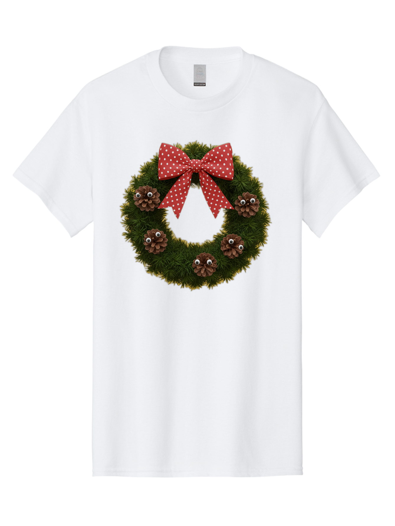 Pinecone-Wreath Men'S Graphic Tee, 100% Cotton, Comfortable Casual Summer Wear, Machine Washable, Christmas Wreath With Pinecones, Red Bow, White Polka Dots, Holiday Decoration, Festive Decor, Christmas Tree Branches, Bac246