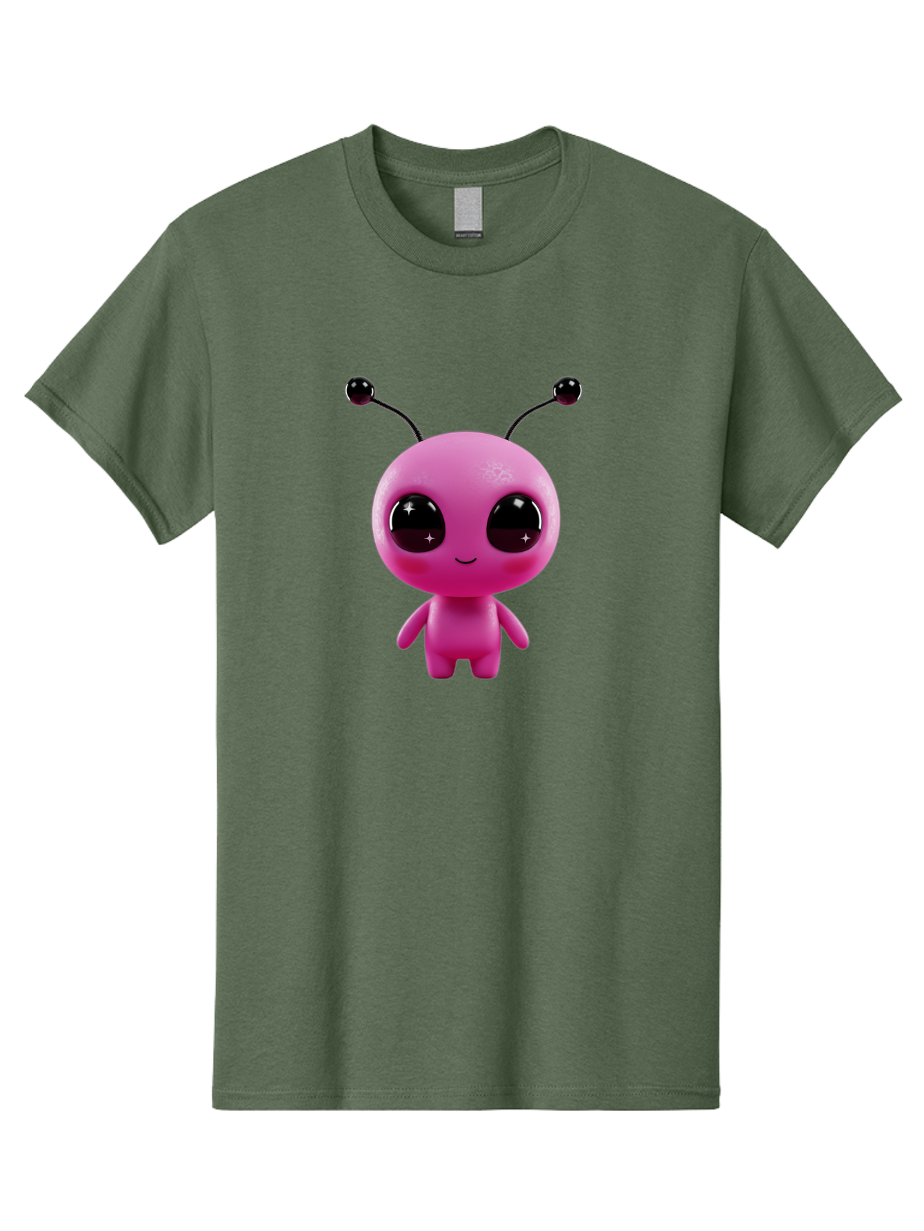 Pink-Alien Men'S Graphic Tee, 100% Cotton, Comfortable Casual Summer Wear, Machine Washable, Pink Alien Character, Cartoon Alien, Alien Figure, Cute Extraterrestrial, Adorable Cartoon Character, 3D Render, Shiny Eyes, Smiling Face, Bac247