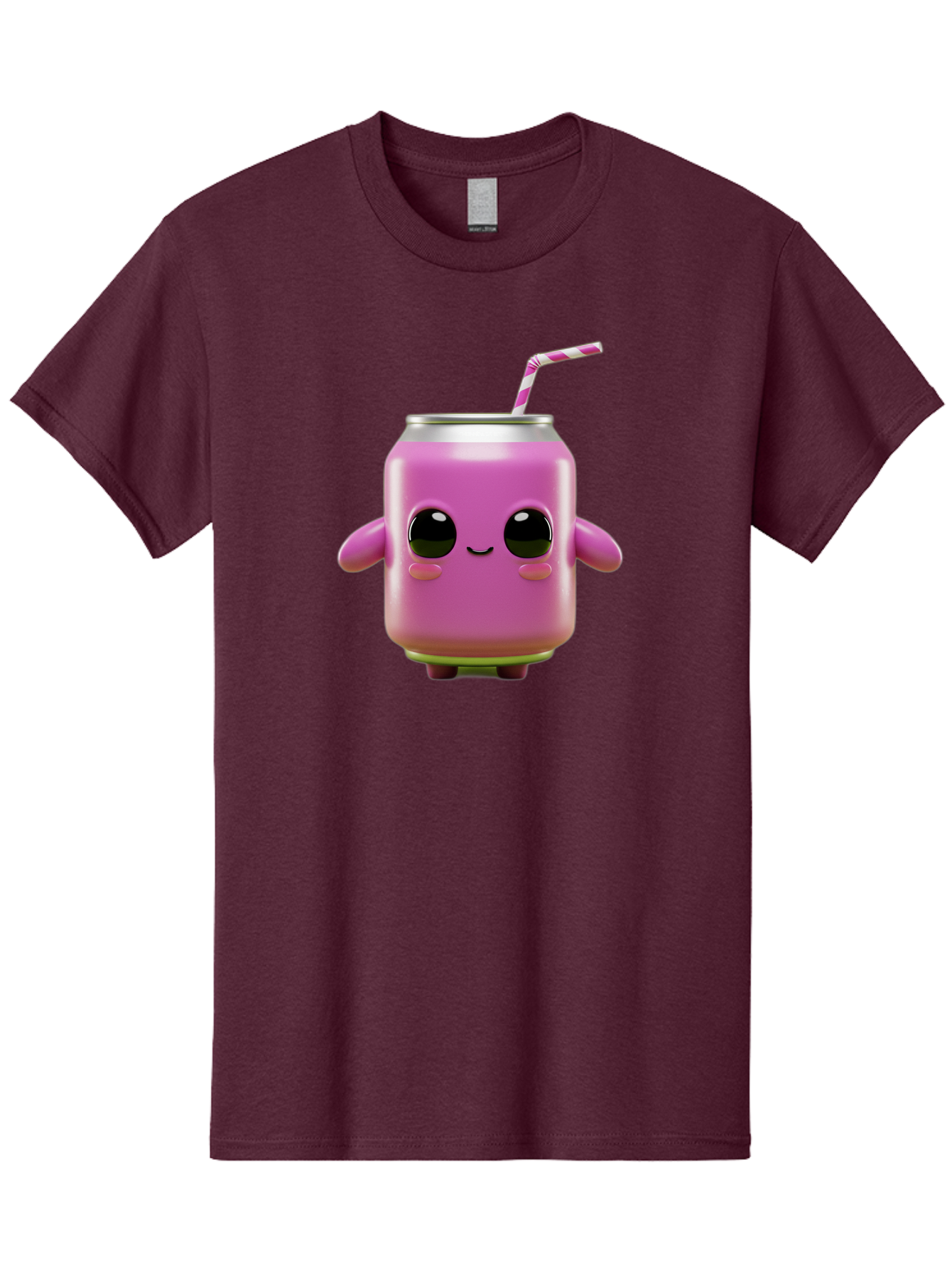 Pink-Can-Character Men'S Graphic Tee, 100% Cotton, Comfortable Casual Summer Wear, Machine Washable, Pink Soda Can Character, Cartoon Soda Can, Cute Beverage, Kawaii Culture, Soda Can With Face, Straw In Can, Soft Drink Mascot, Fun Drink, Bac248