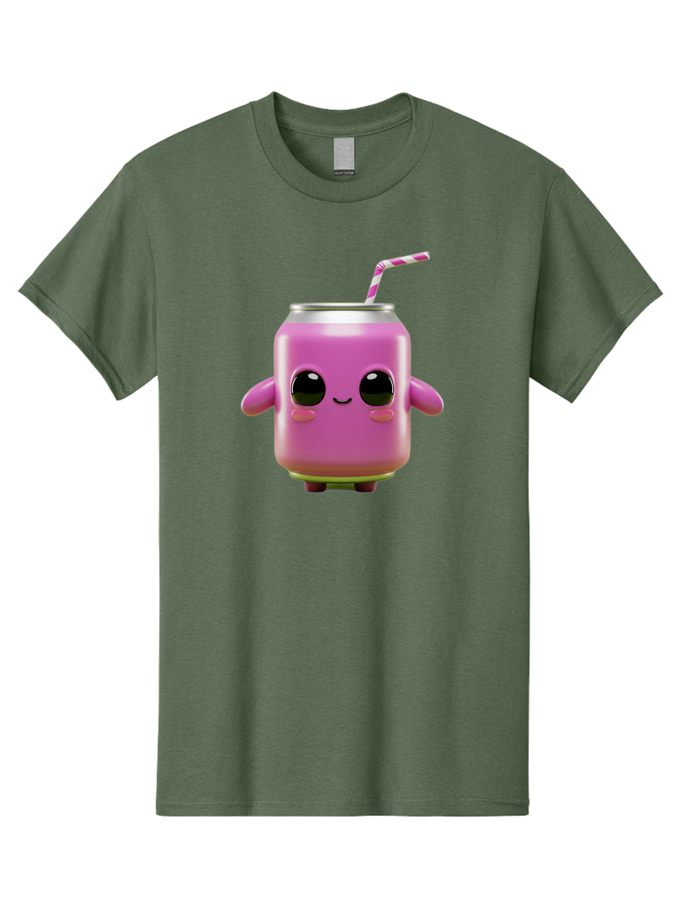 Pink-Can-Character Men'S Graphic Tee, 100% Cotton, Comfortable Casual Summer Wear, Machine Washable, Pink Soda Can Character, Cartoon Soda Can, Cute Beverage, Kawaii Culture, Soda Can With Face, Straw In Can, Soft Drink Mascot, Fun Drink, Bac248