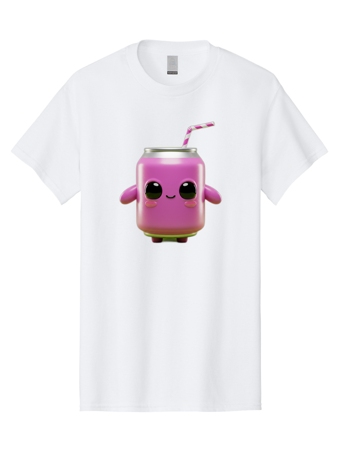 Pink-Can-Character Men'S Graphic Tee, 100% Cotton, Comfortable Casual Summer Wear, Machine Washable, Pink Soda Can Character, Cartoon Soda Can, Cute Beverage, Kawaii Culture, Soda Can With Face, Straw In Can, Soft Drink Mascot, Fun Drink, Bac248