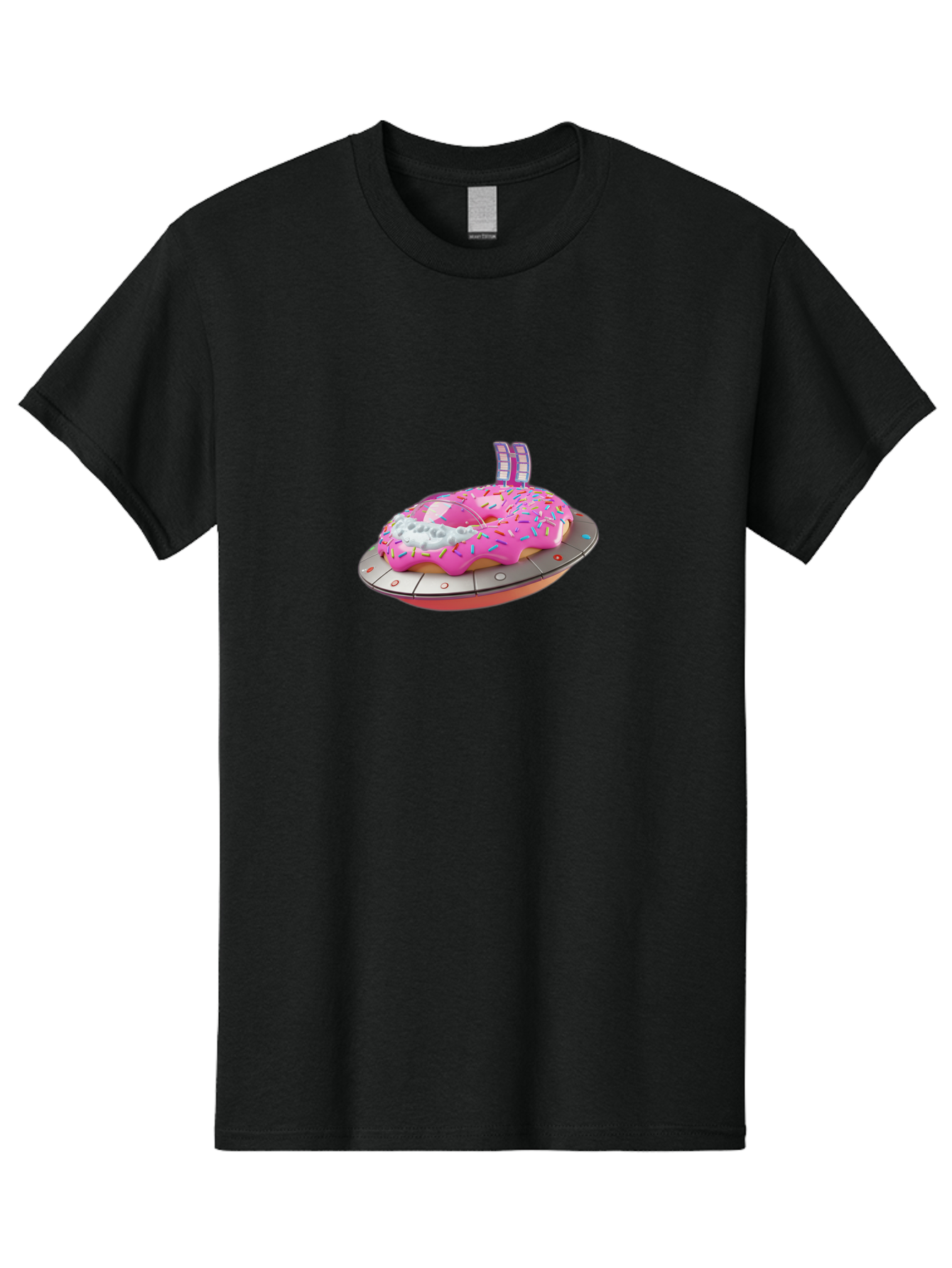 Pink-Donut-Ufo Men'S Graphic Tee, 100% Cotton, Comfortable Casual Summer Wear, Machine Washable, Donut On A Ufo, Pink Frosted Donut, Sprinkles, Digital Art, Futuristic Design, Sweet Treats, Dessert Art, Colorful Graphics, 3D Modeling, Bac249